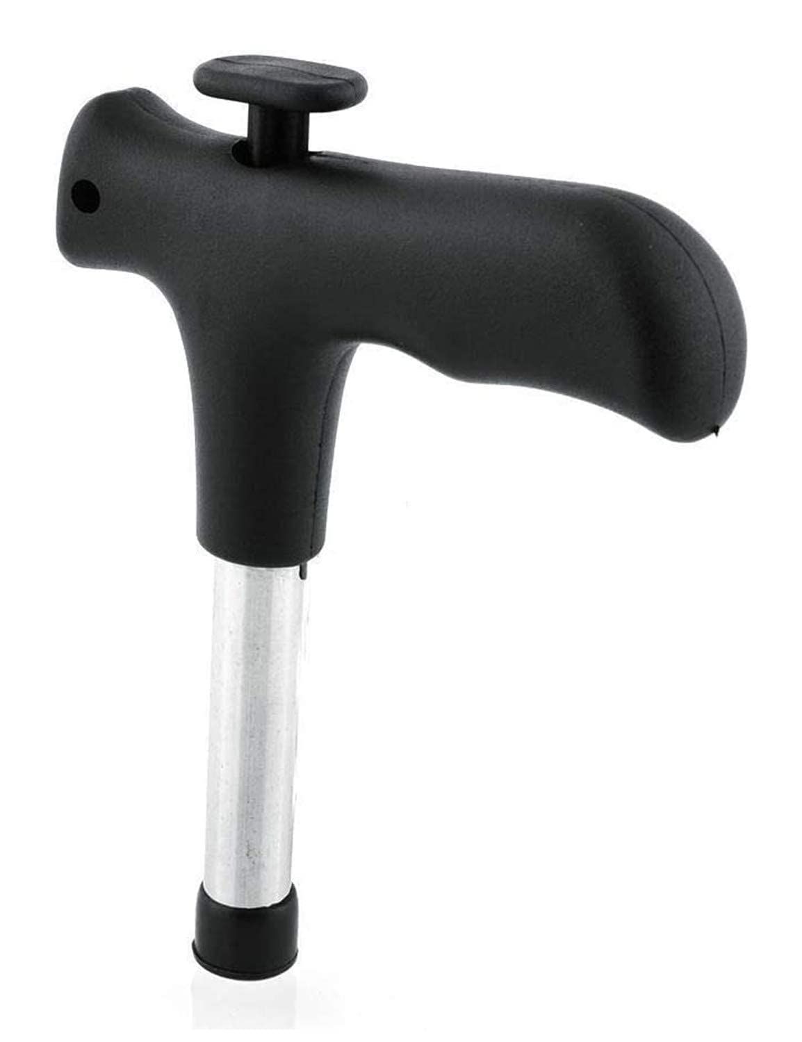 Black and silver cane on a white background