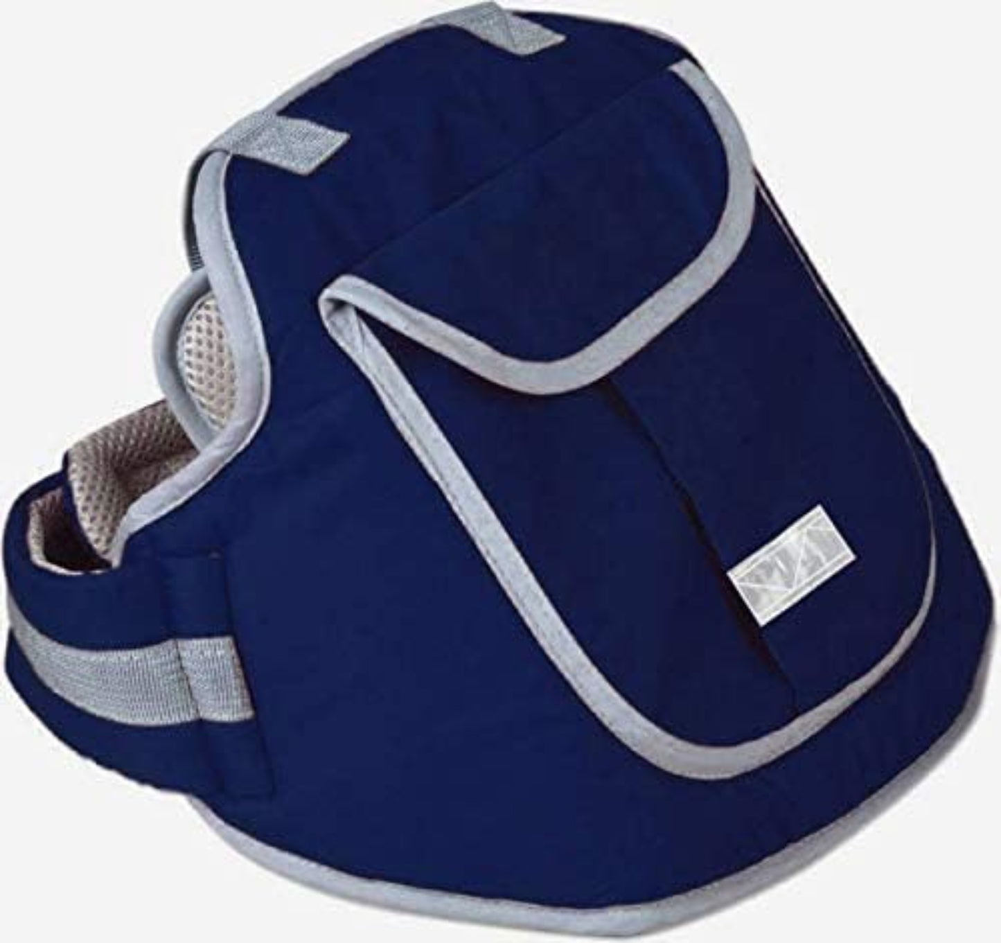 Navy blue pet carrier with gray accents on a white background