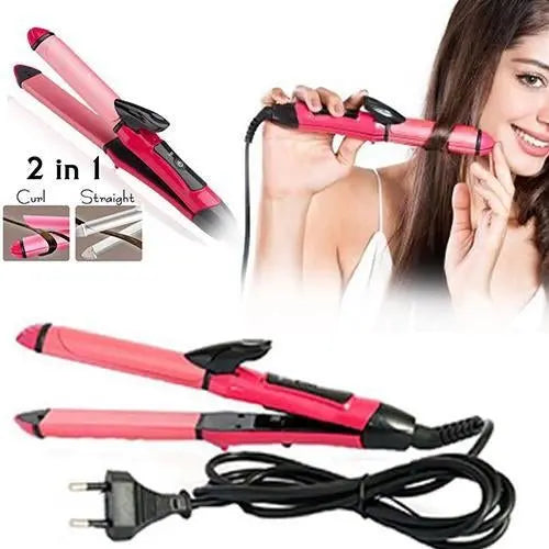 2 In 1 Hair Straightener And Curler Machine For Women Curl Straight Hair Iron - Grandsell