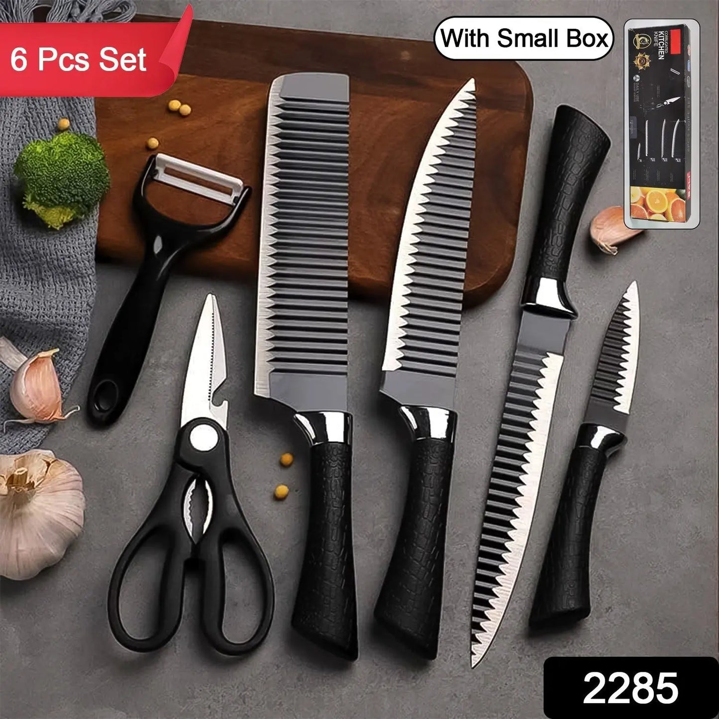 2285 Stainless Steel Knife Set With Chef Peeler And Scissor (6 Pieces) - Grandsell