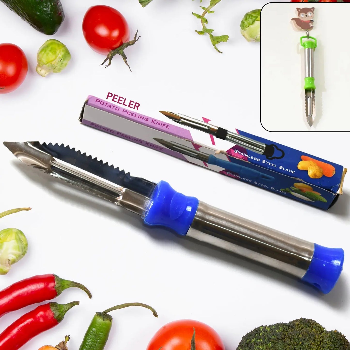 2in1 Multi - purpose Stainless Steel Peeler With Hanging Ring For Vegetables Potato Peeler Carrot Grated Suitable For Peeling And Shredding Fruit And Vegetables Kitchen Accessories Piller (1 Pc) - Grandsell