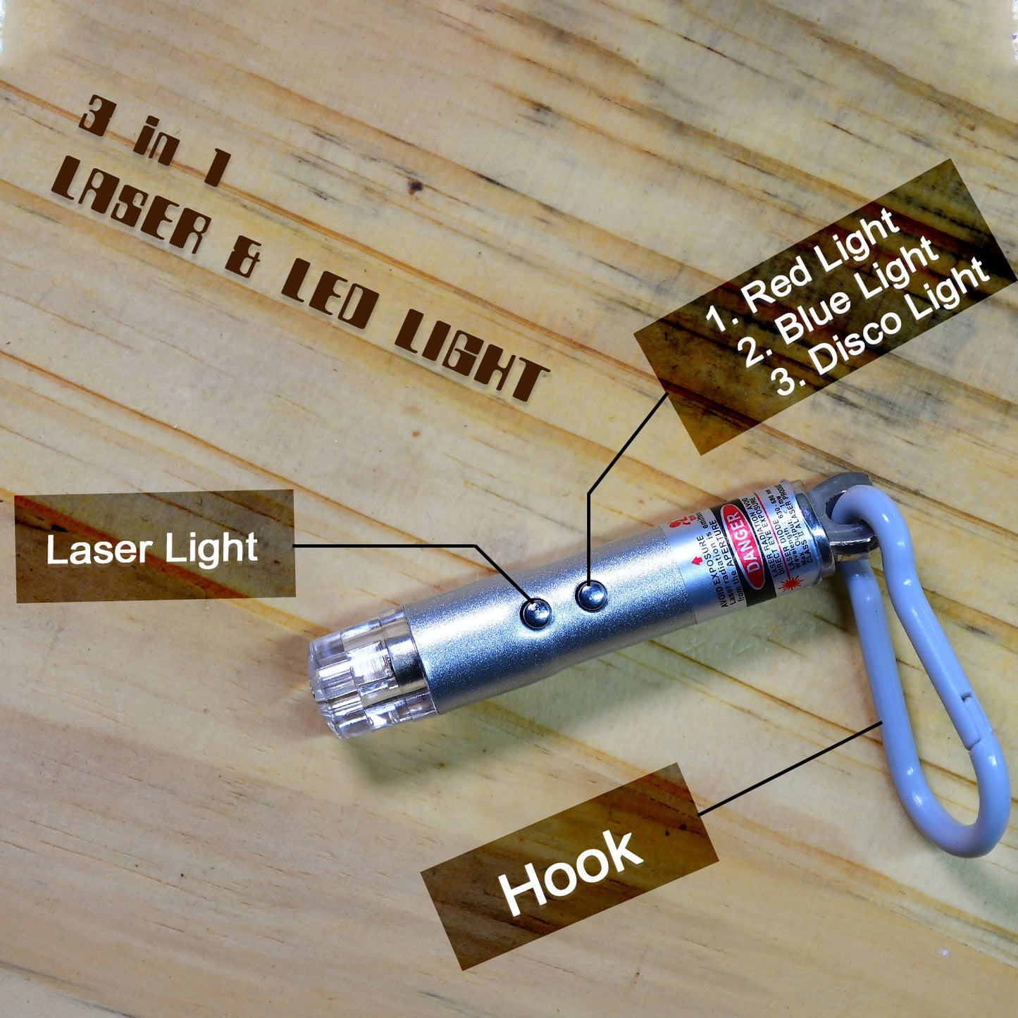 3 In1 Laser Light Led Flashlight + Torch Keychain + Laser Pointer - Grandsell