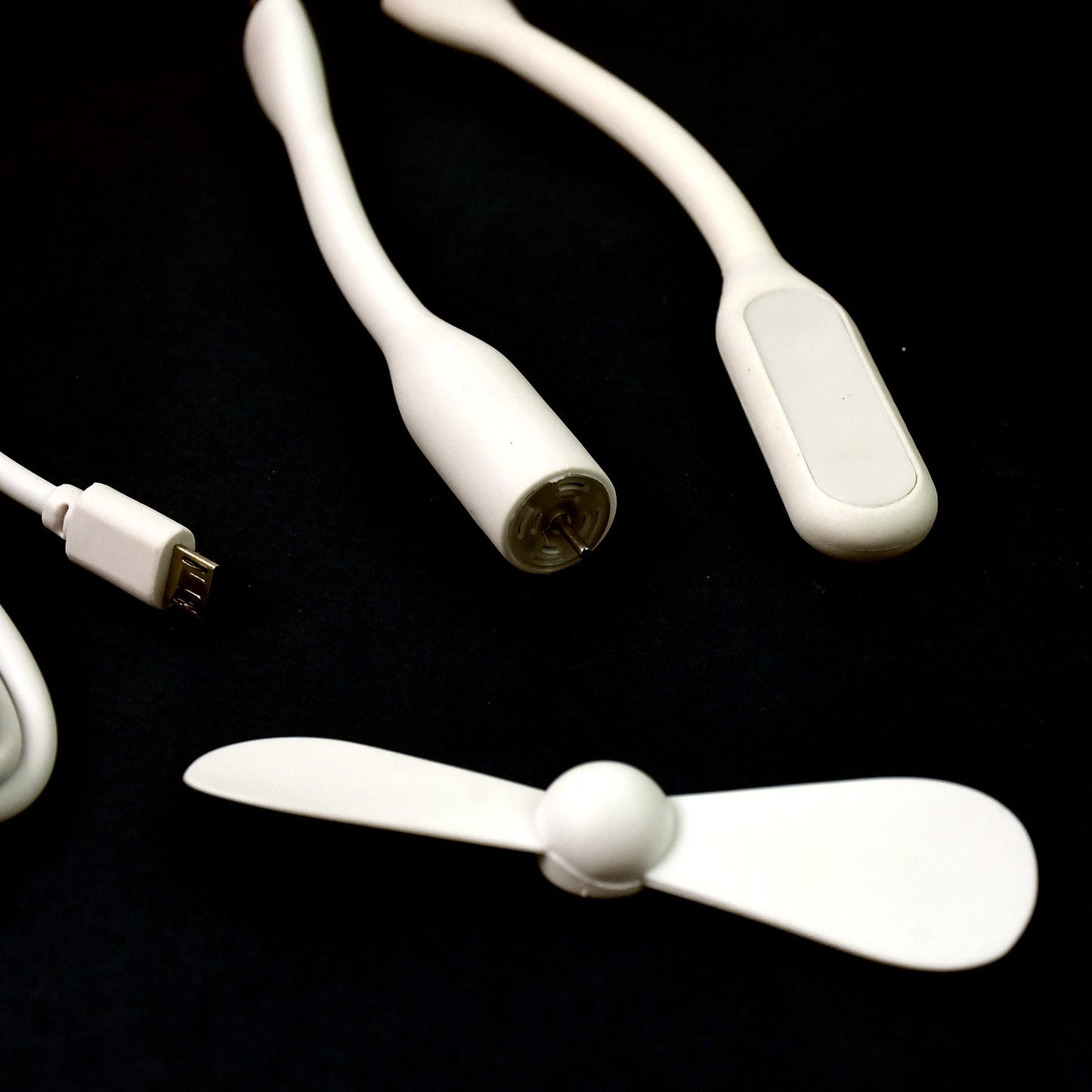 Portable Mini USB Fan USB LED Light and Micro USB Cable 3 Piece Accessory Set