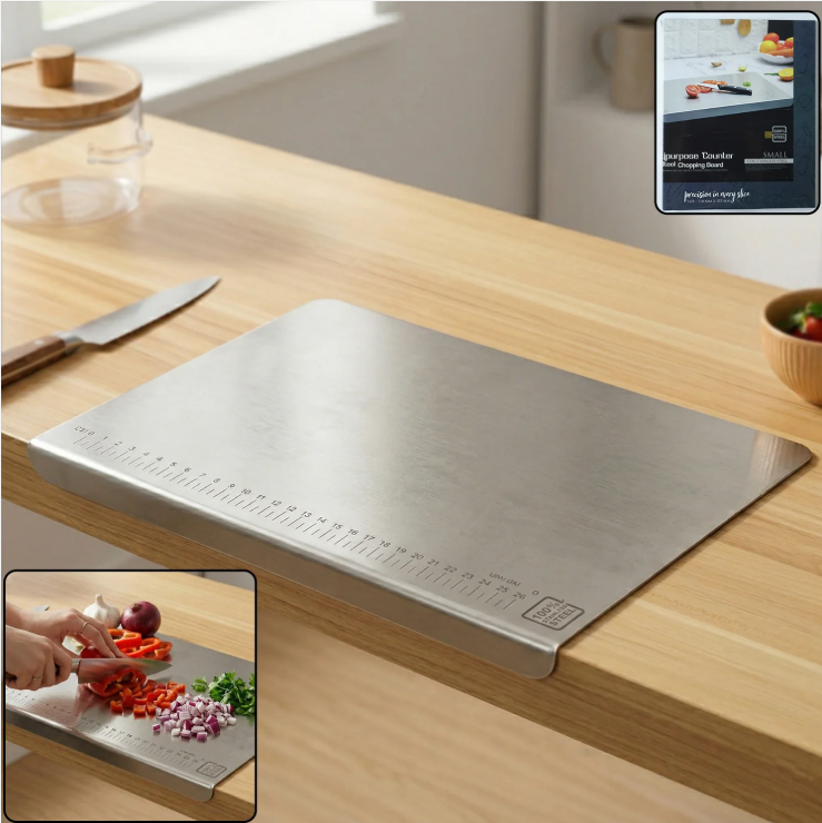 Stainless Steel Chopping Board 35.5x29cm | Food-Grade Metal Cutting Board for Kitchen