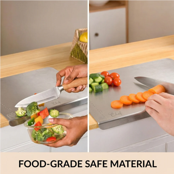 Stainless Steel Chopping Board 35.5x29cm | Food-Grade Metal Cutting Board for Kitchen