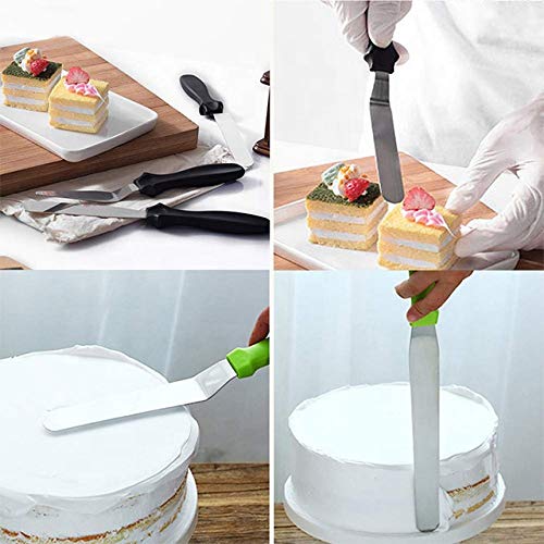 Collage of a cake knife being used on a cake and other kitchen items.