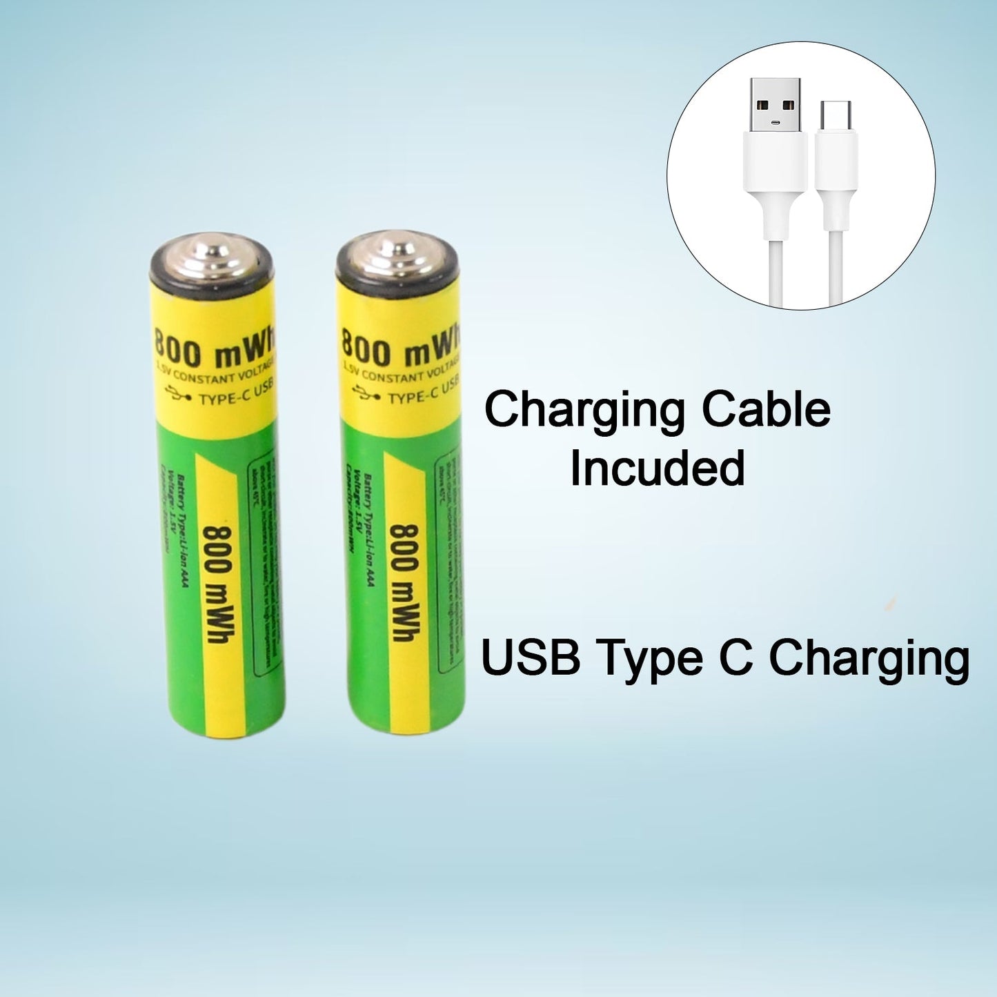 Aaa Rechargeable 800 Mwh Batteries With Recharging Cable (2 Pc Set) - Grandsell