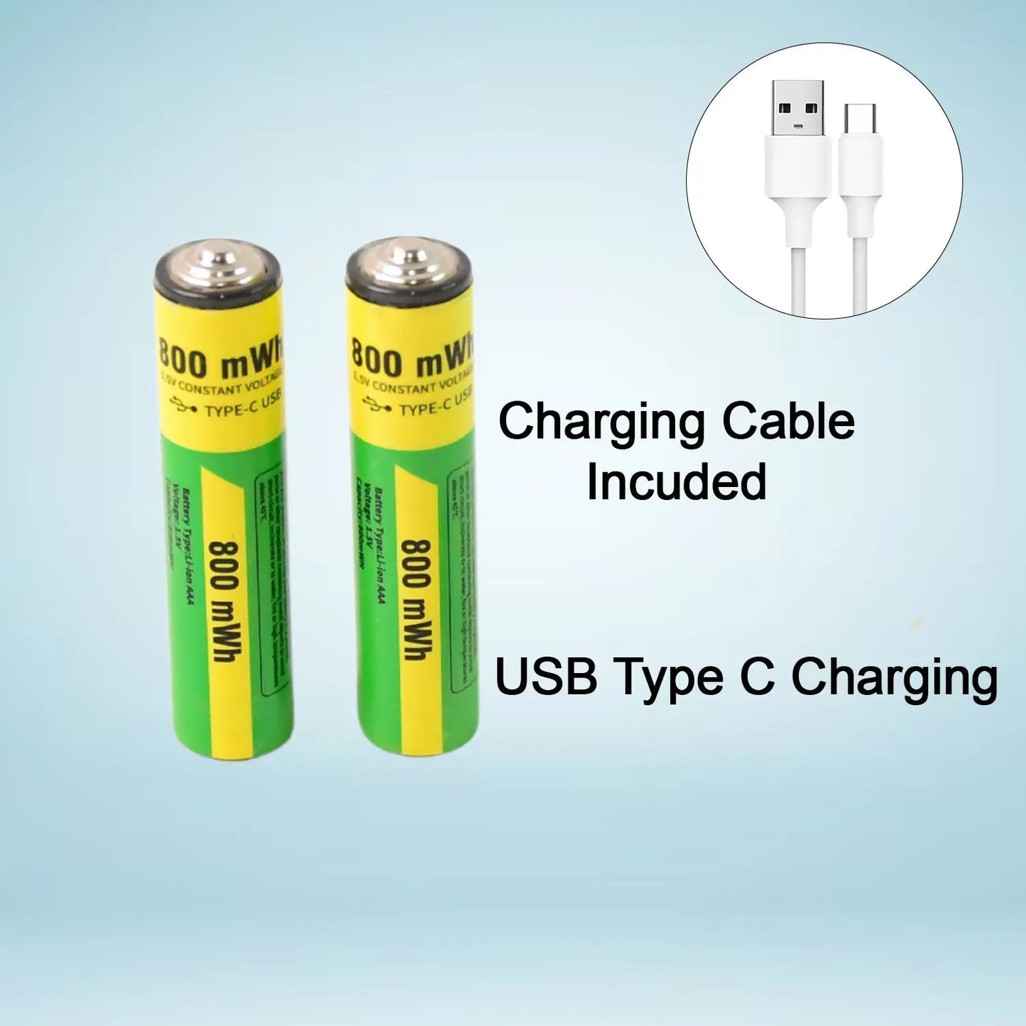 Aaa Rechargeable 800 Mwh Batteries With Recharging Cable (2 Pc Set) - Grandsell