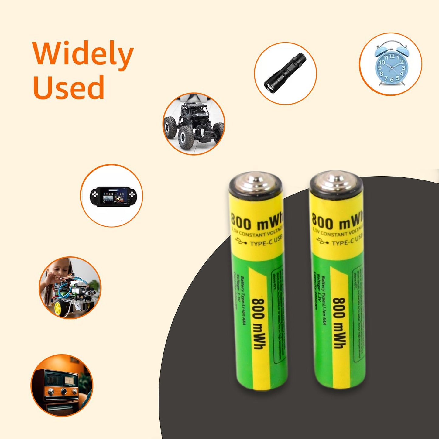 Aaa Rechargeable 800 Mwh Batteries With Recharging Cable (2 Pc Set) - Grandsell