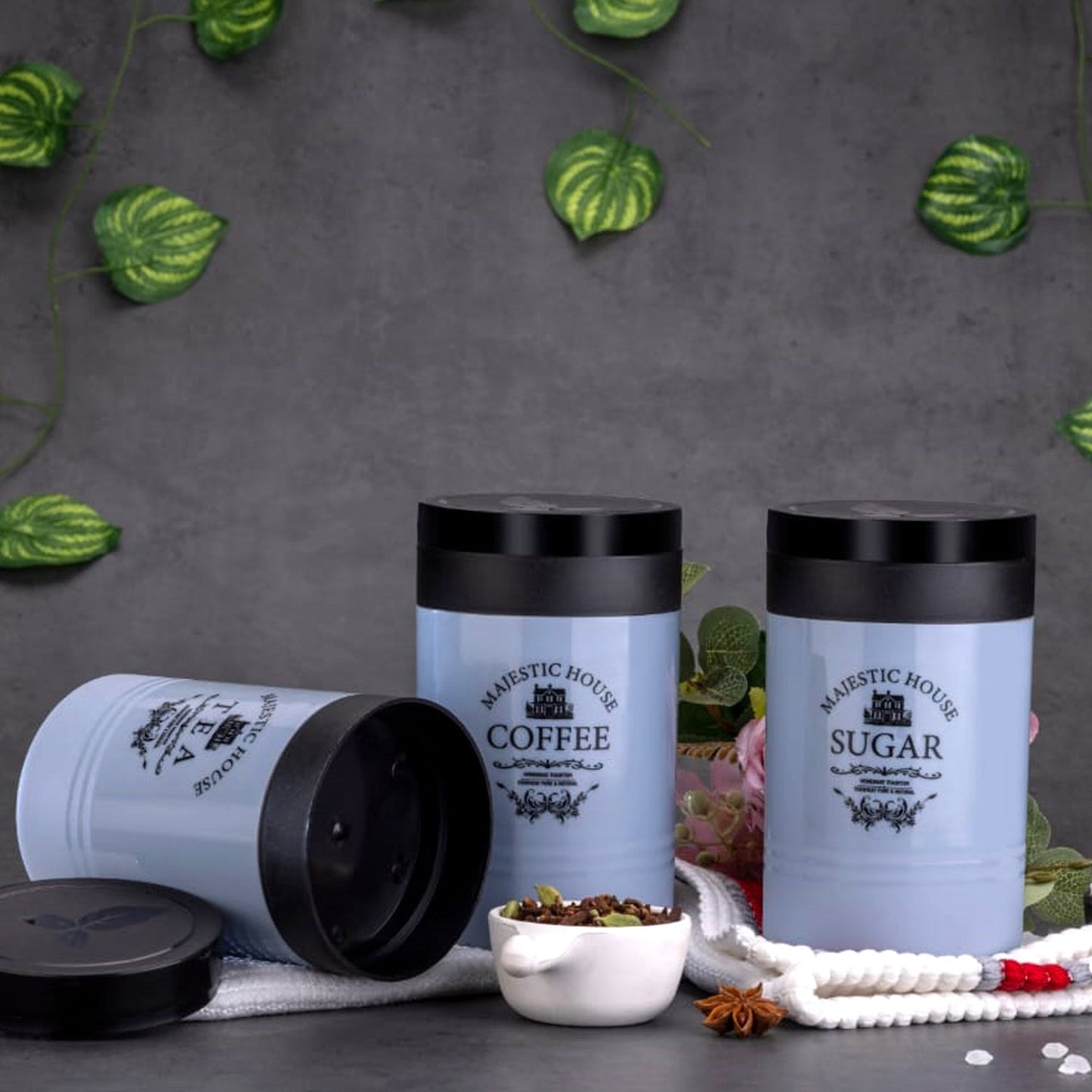Accurate Seal Tea Sugar Coffee Container - 3 Pcs Plastic Damru Shaped Tea Coffee Sugar Canisters Jar New Airtight Food Seal Containers For Salt Dry Fruit Grocery Multicolor (3 Pcs Set) - Grandsell