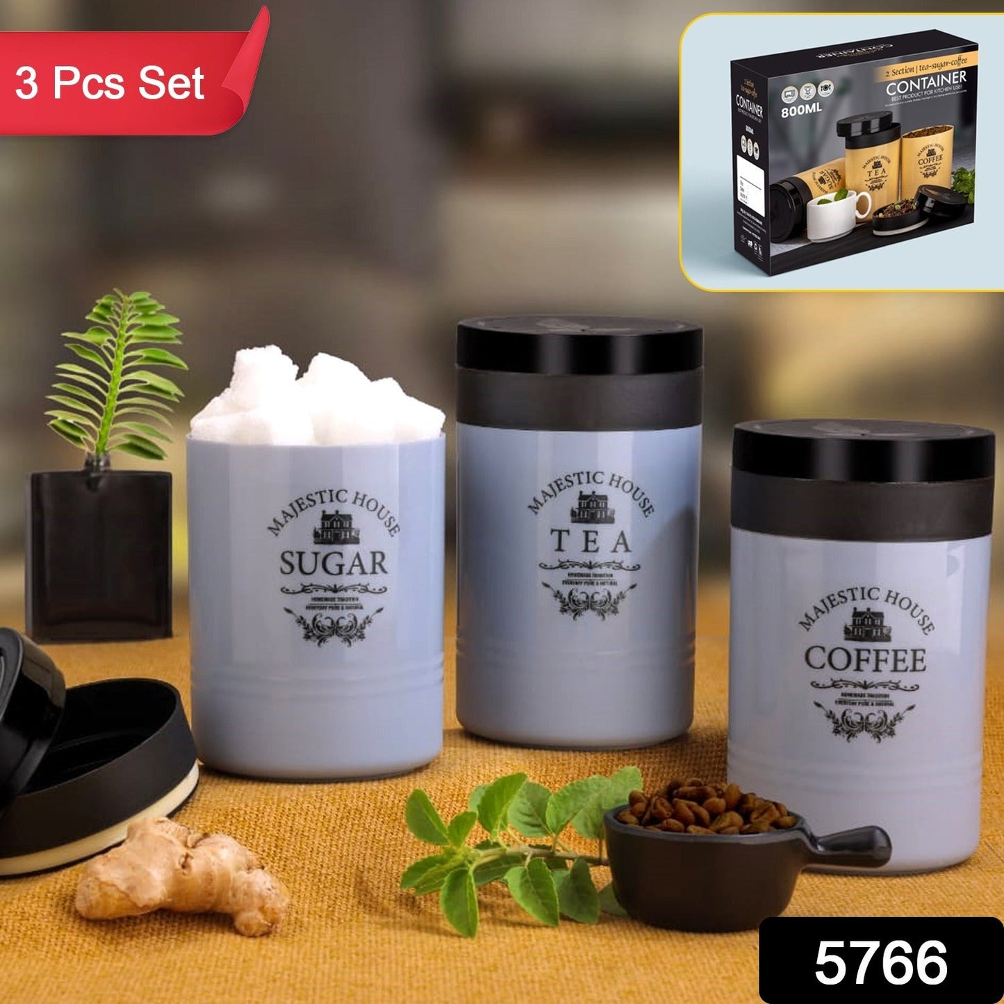 Accurate Seal Tea Sugar Coffee Container - 3 Pcs Plastic Damru Shaped Tea Coffee Sugar Canisters Jar New Airtight Food Seal Containers For Salt Dry Fruit Grocery Multicolor (3 Pcs Set) - Grandsell