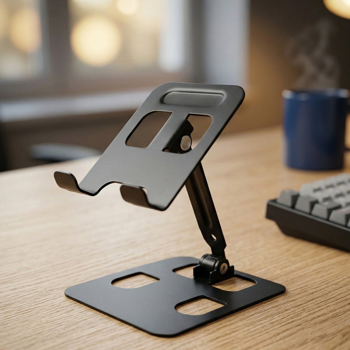 Adjustable Metal Table Top Mobile Stand for Smartphone & Tablet | Foldable Desk Phone Holder with Multi - Angle Viewing - Grandsell