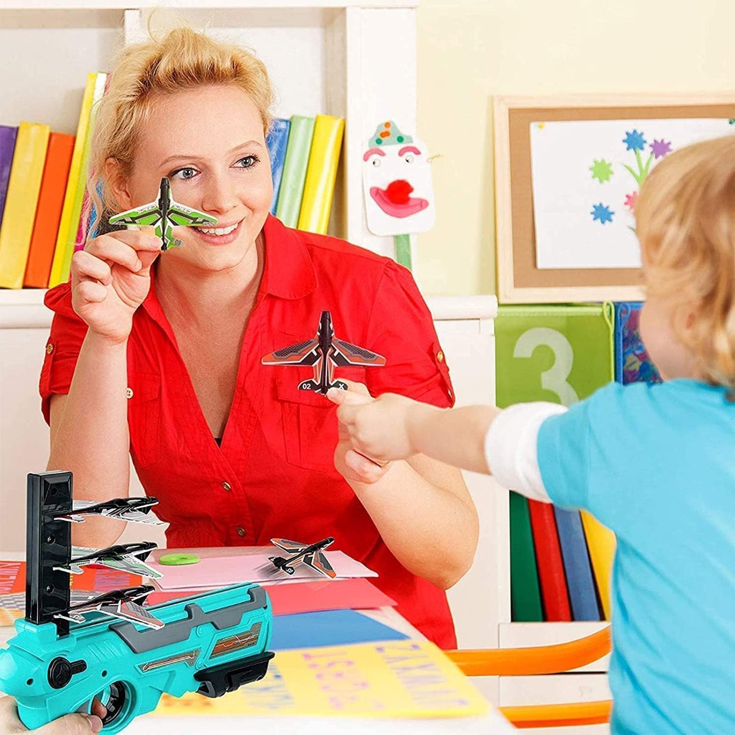 Airplane Launcher Gun Toy With Foam Glider Planes Outdoor Games For Children Best Aeroplane Toys For Kids Air Battle Gun Toys ( 5 Plane Include ) - Grandsell