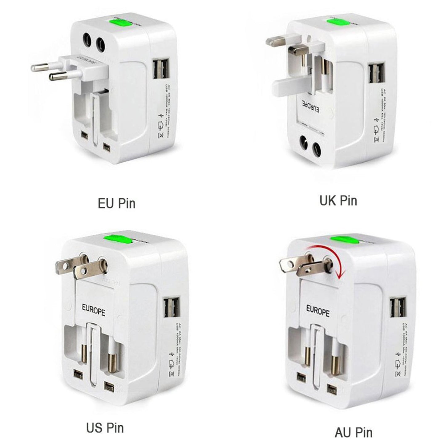 All - in - one Universal Worldwide Travelling Ac Adaptor Plug (Au Uk Us Eu) International Power Charger Electric Usb Power Plug Socket Adapter Converter (1 Pc) - Grandsell