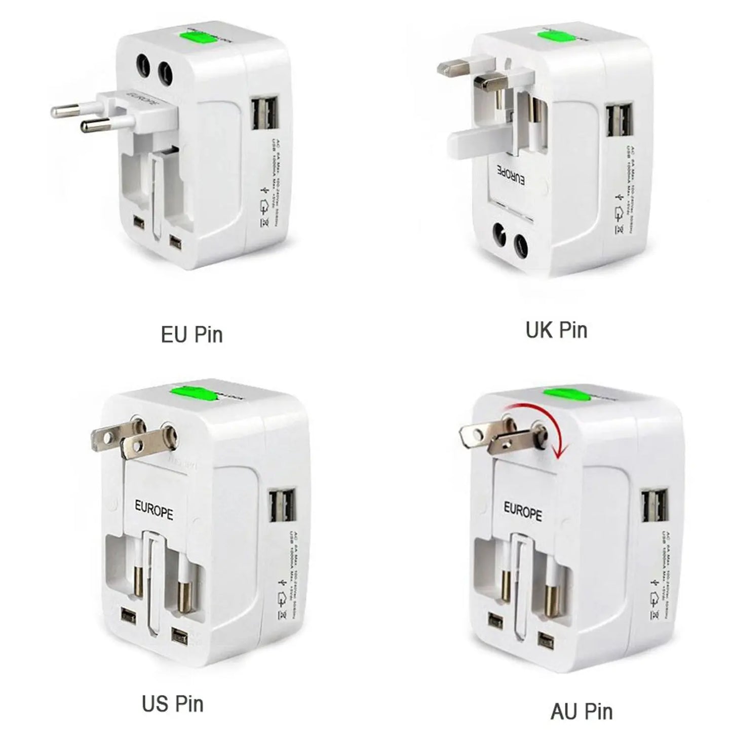 All - in - one Universal Worldwide Travelling Ac Adaptor Plug (Au Uk Us Eu) International Power Charger Electric Usb Power Plug Socket Adapter Converter (1 Pc) - Grandsell