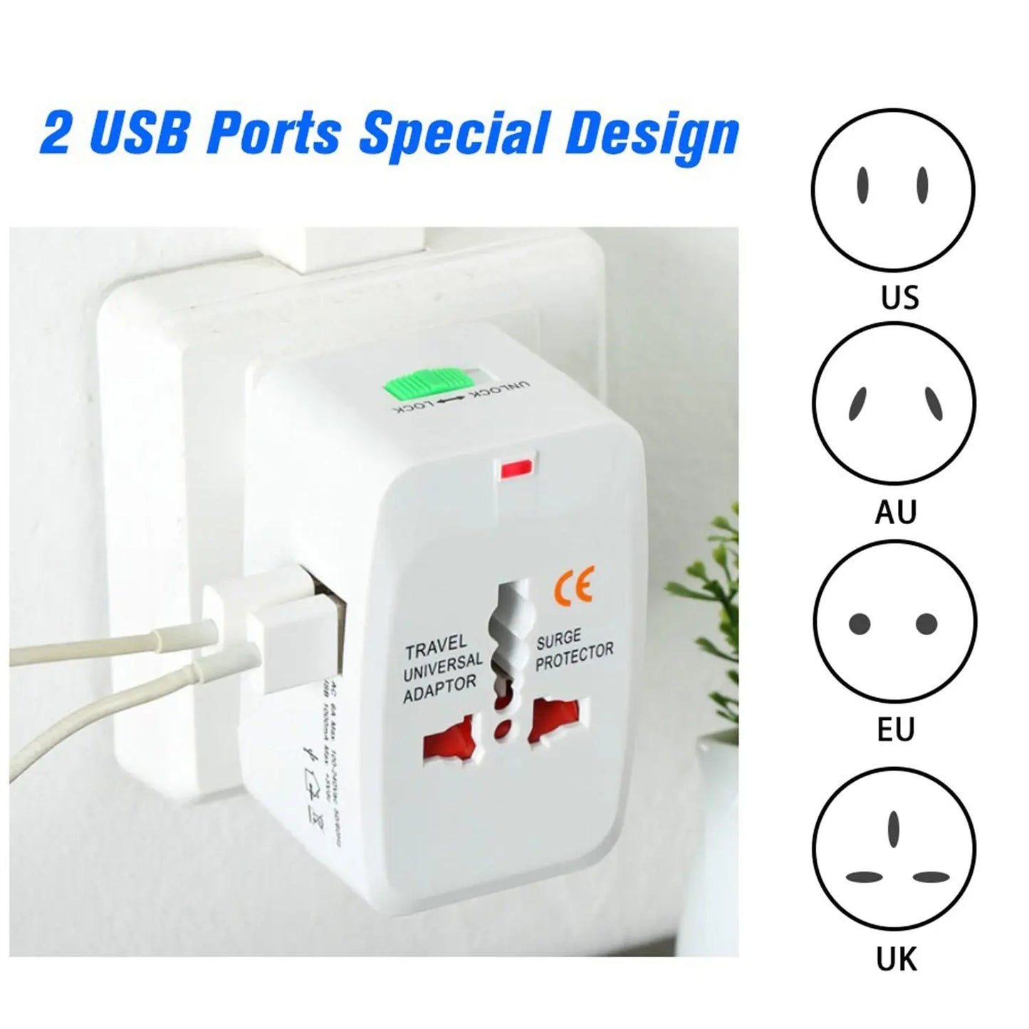 All - in - one Universal Worldwide Travelling Ac Adaptor Plug (Au Uk Us Eu) International Power Charger Electric Usb Power Plug Socket Adapter Converter (1 Pc) - Grandsell