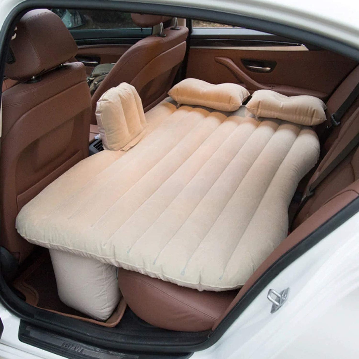 Car Inflatable Bed With 2 Pillows Air Pump (Portable) For Travel Camping Vacation Polyester Inflatable Travel Car Bed Air Sofa With Two Inflatable Pillow And Air Pump For Car Back Seat Air Pump Random Colour - Grandsell