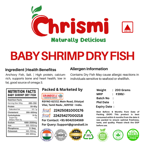 Chrismi Baby Shrimp Dry Fish 200 Grams - Grandsell