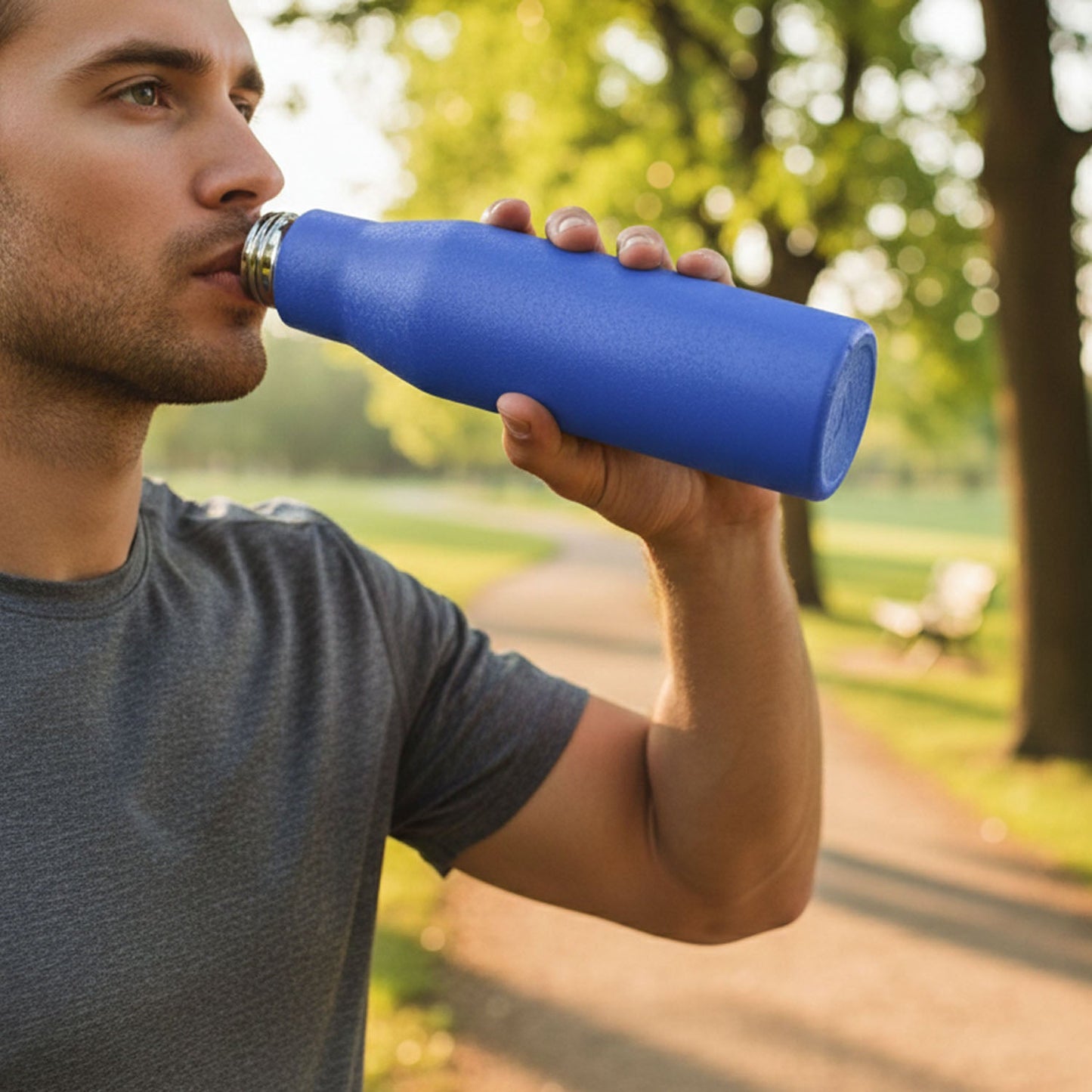 Classic Stainless Steel Water Bottle Blue Color (1000 Ml 1 Piece) - Grandsell