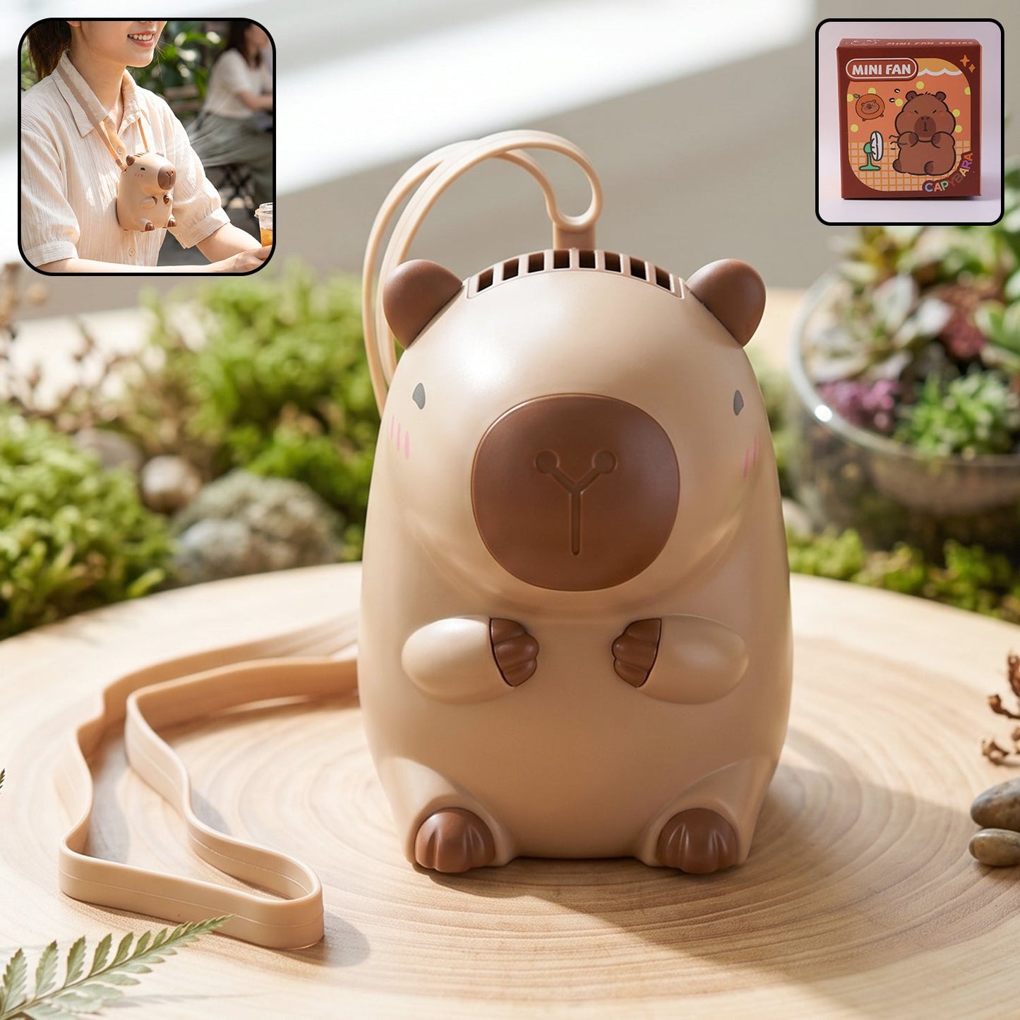Cute Bear Shape Portable Mini Fan With Neck Strap (1 Pc) - Grandsell