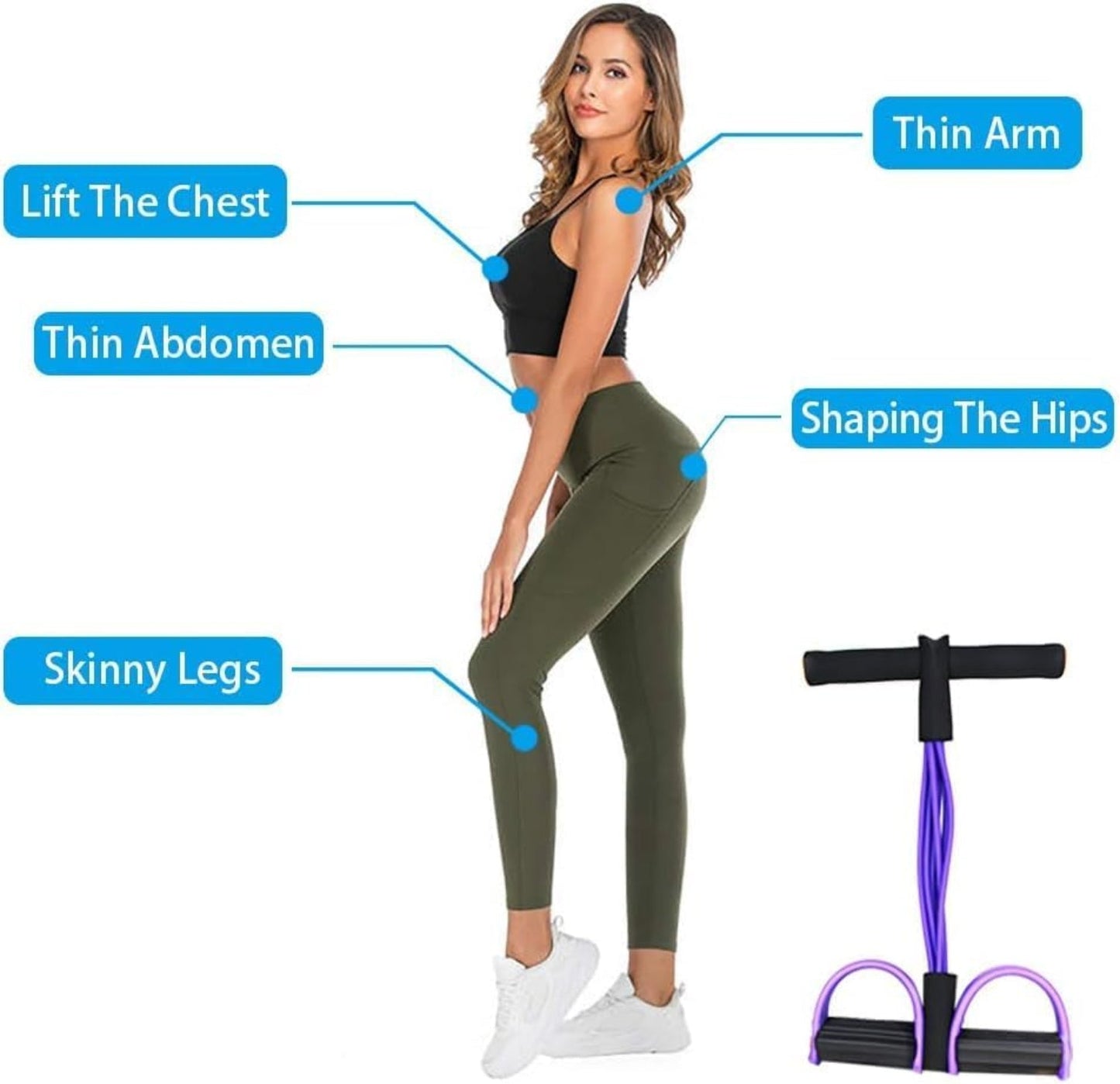 Elastic Pull Rope 6‑Tube Sit‑Up Strength Trainer with Foot Pedal | Home Fitness - Grandsell