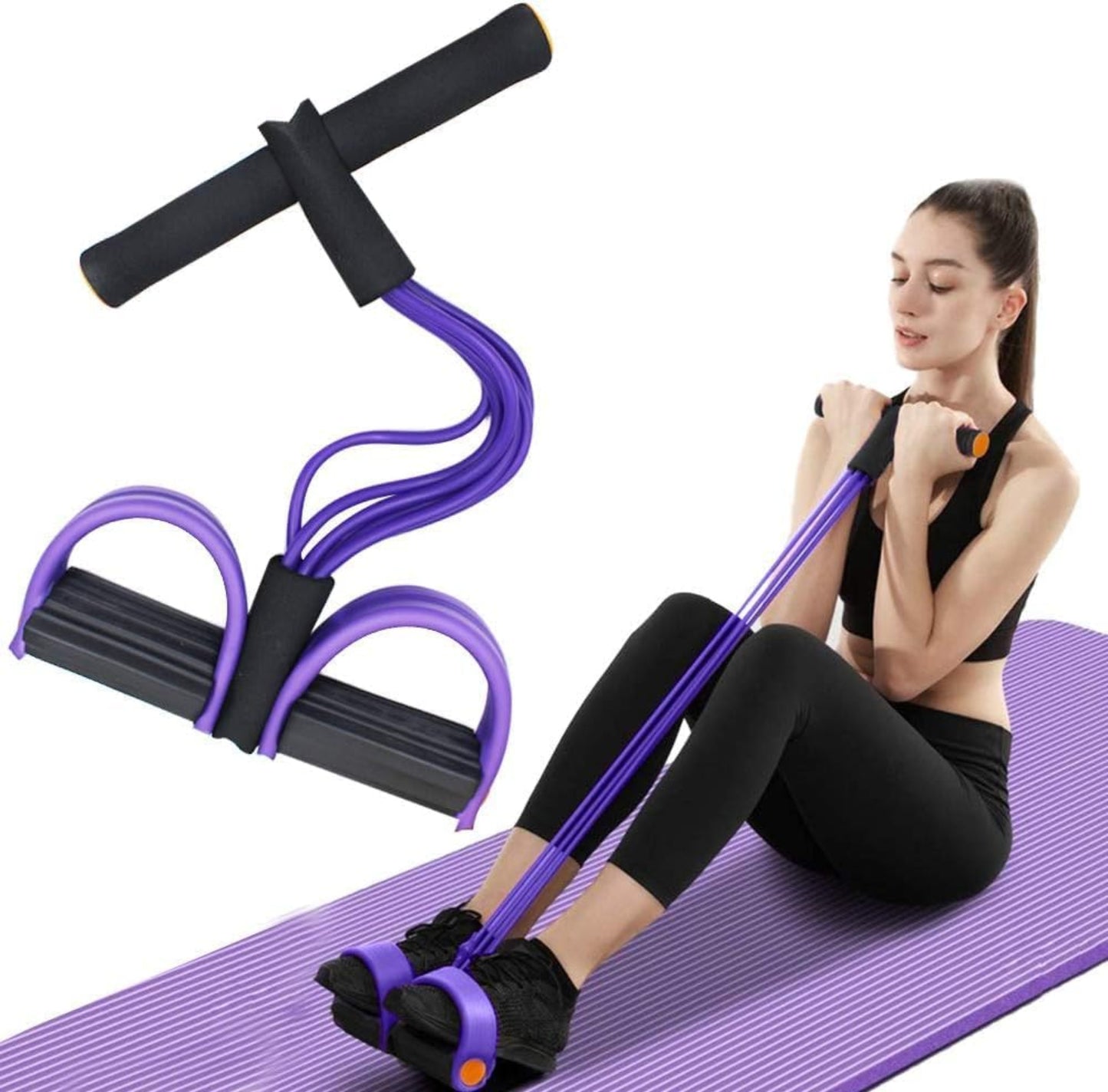 Elastic Pull Rope 6‑Tube Sit‑Up Strength Trainer with Foot Pedal | Home Fitness - Grandsell