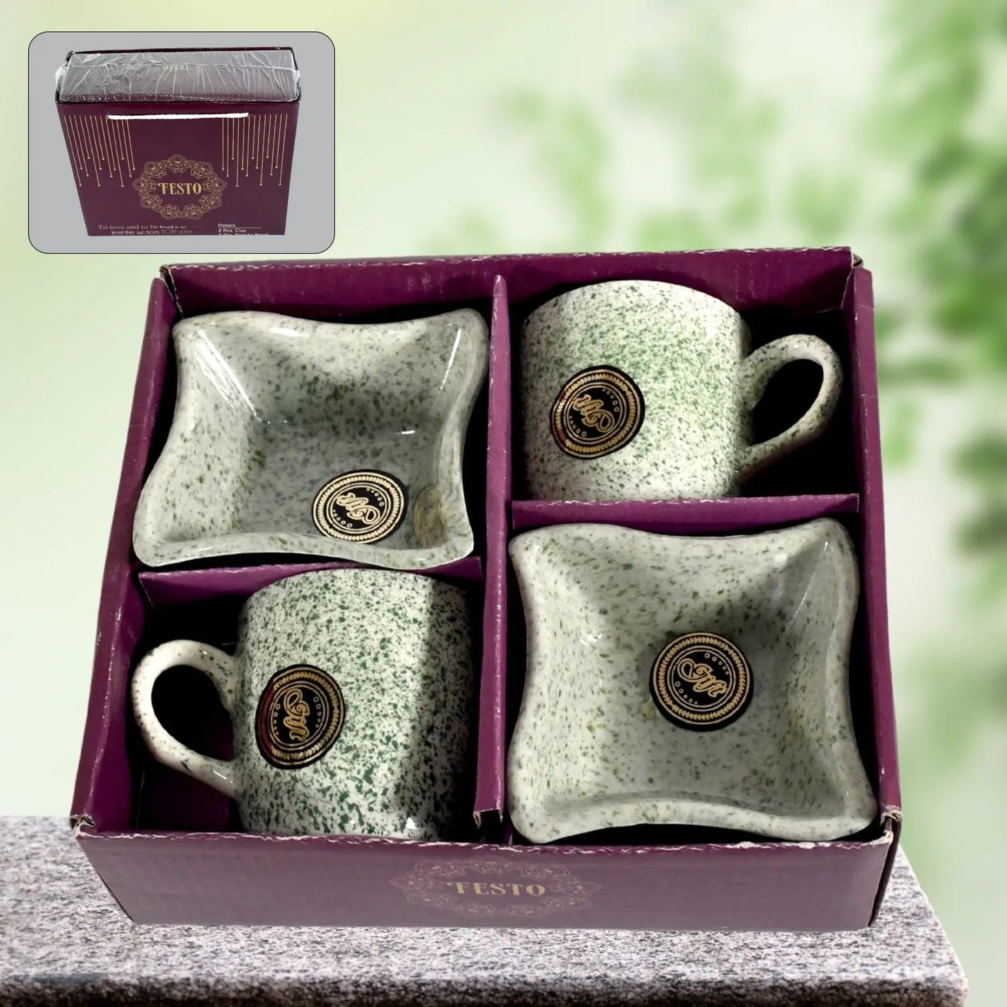 Festo Ceramic Tea Cups Mug Set Including Snacks Serving Bowl Milk Cup Coffee Cup Tea Cup Breakfast Cup Drinking Mug Or Outdoor For Household Gift For Birthday Wedding Party (4 Pcs Set) - Grandsell