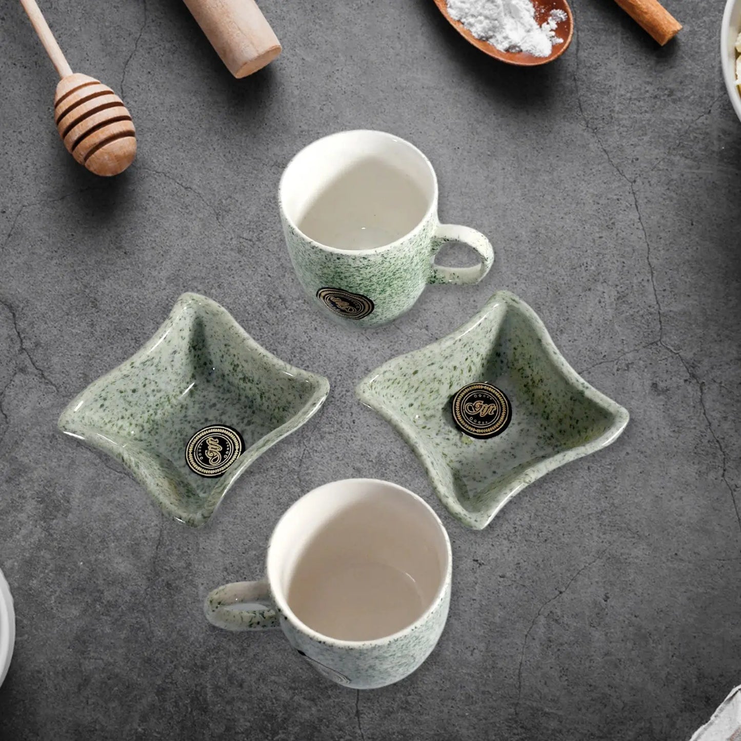 Festo Ceramic Tea Cups Mug Set Including Snacks Serving Bowl Milk Cup Coffee Cup Tea Cup Breakfast Cup Drinking Mug Or Outdoor For Household Gift For Birthday Wedding Party (4 Pcs Set) - Grandsell