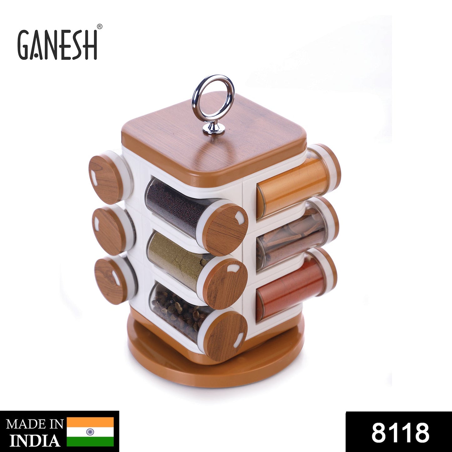 Ganesh 12 - jar Revolving Spice Rack Masala Box - Grandsell