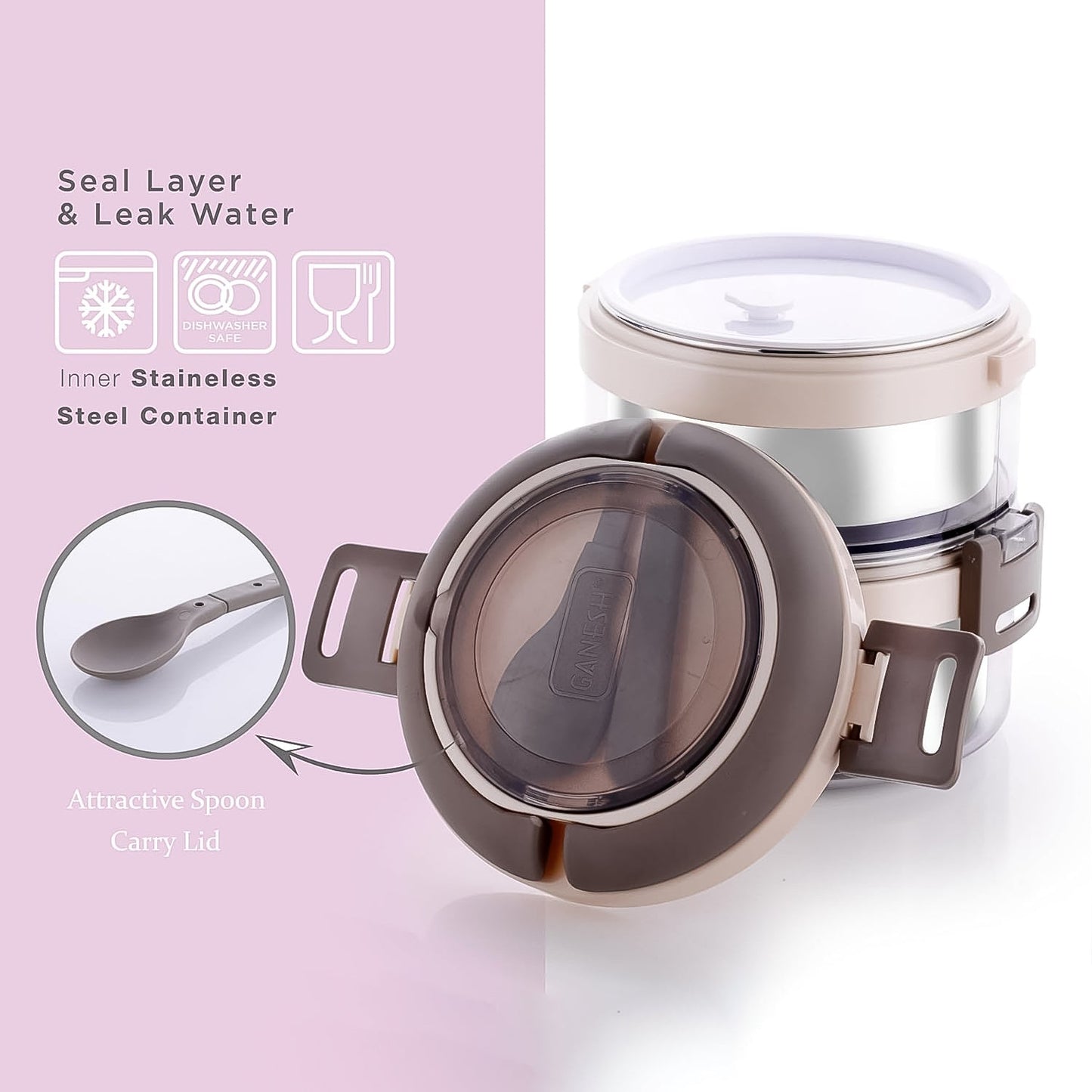 Ganesh Steko - 2 Double Layer Stainless Steel Insulated Lunch Box Set - Grandsell