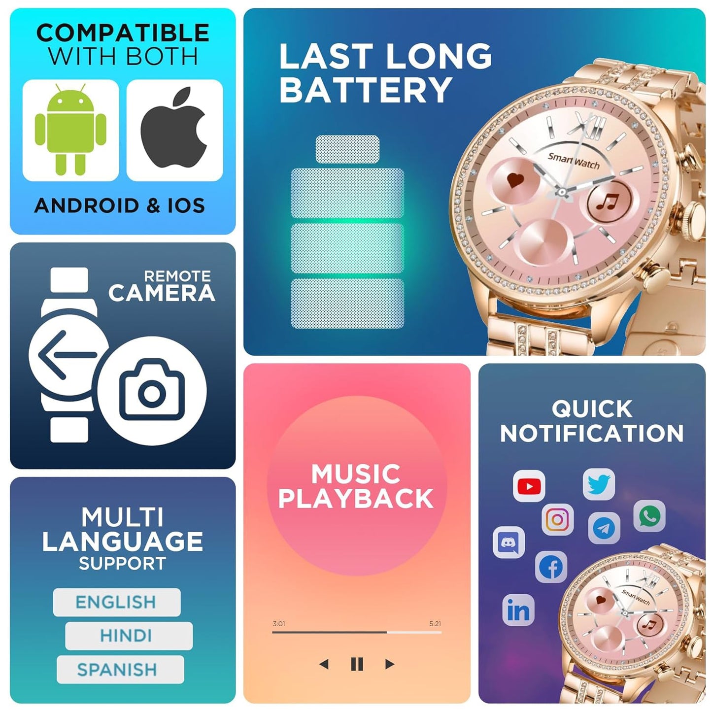 Gen 9 Diamond Strap Latest Edition Smartwatch HD Display 2 Straps Bluetooth Calling Smartwatch for Women's - Grandsell