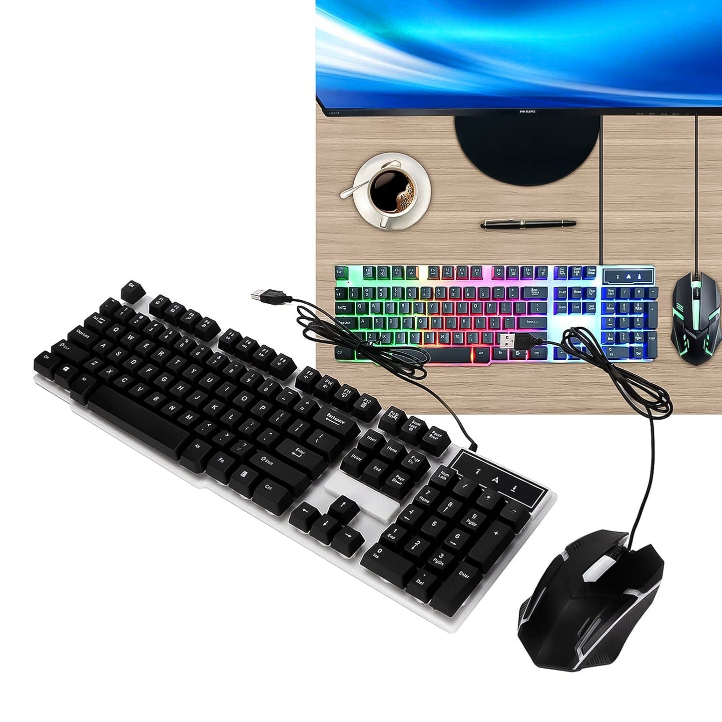 Key Colorful Lighting Keyboard Mouse Set (2 Pc Set) - Grandsell