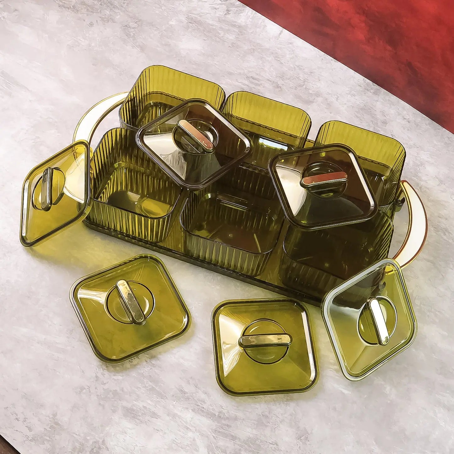 Liger Multipurpose Transparent Spice Jar Set With Tray And Lids 400ml Approx (6 Pc) - Grandsell