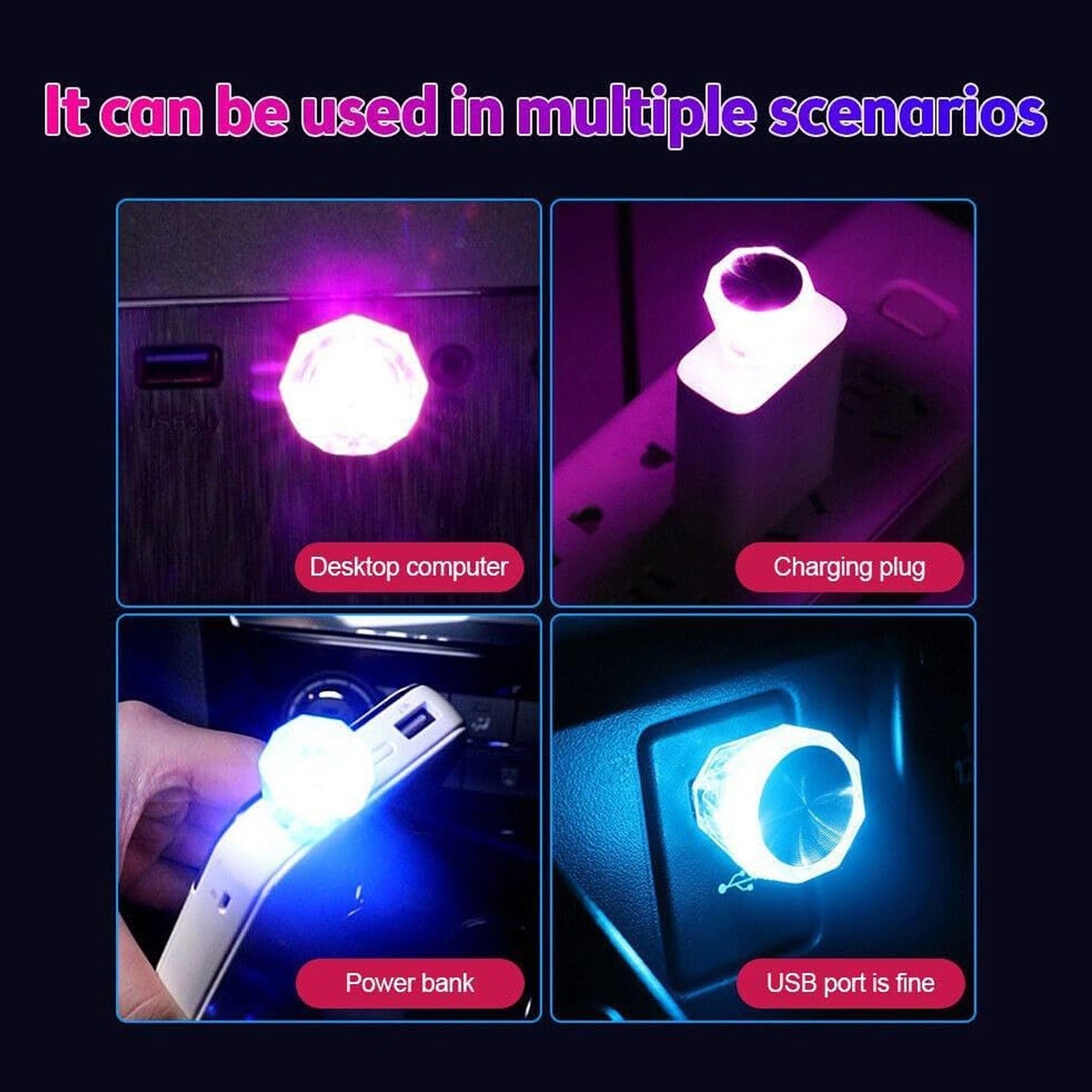 Mix Color Diamond Shape Car Mini Usb Led Environmental Lights For Car And Home Decoration Led Light Mini Usb Led Night Lights Car Interior Atmosphere Lamp Car Light(White - color) - Grandsell