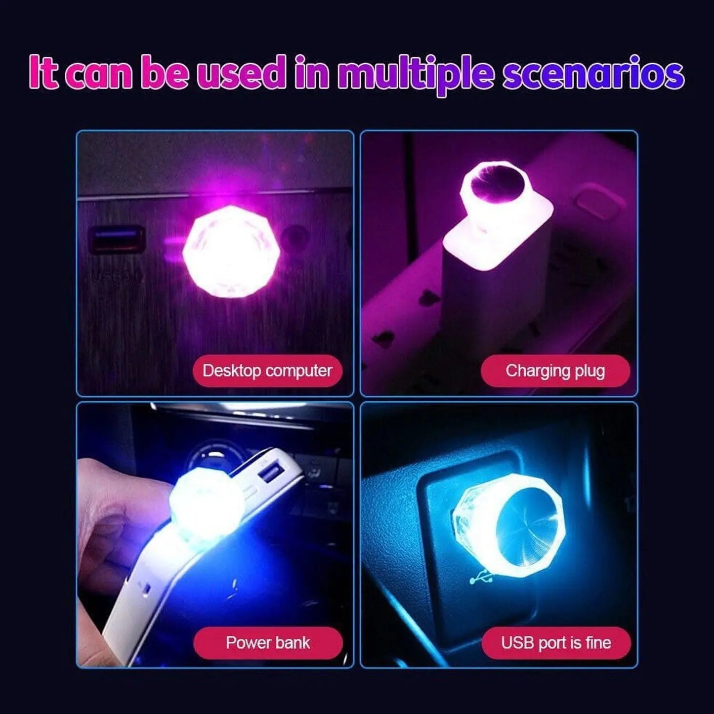 Mix Color Diamond Shape Car Mini Usb Led Environmental Lights For Car And Home Decoration Led Light Mini Usb Led Night Lights Car Interior Atmosphere Lamp Car Light(White - color) - Grandsell