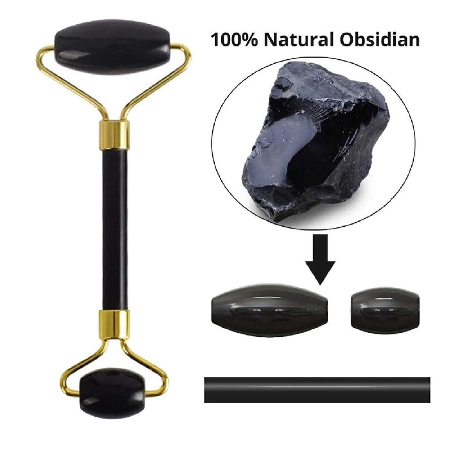 Obsidian Jade Facial Roller & Gua Sha Set – 100% Natural Stone Skin Massager - Grandsell