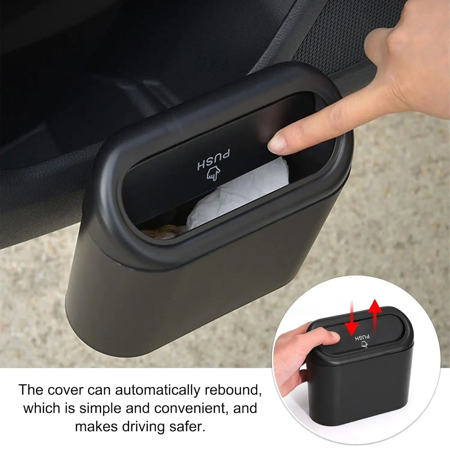 Plastic Mini Car Trash Can Bin With Lid (1 Pc With Brown Box) - Grandsell