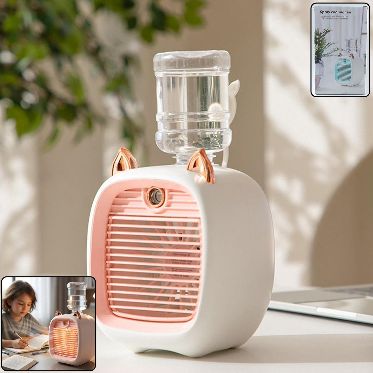 Portable Mini Air Cooler Fan With Spray Mist Function (1 Pc) - Grandsell