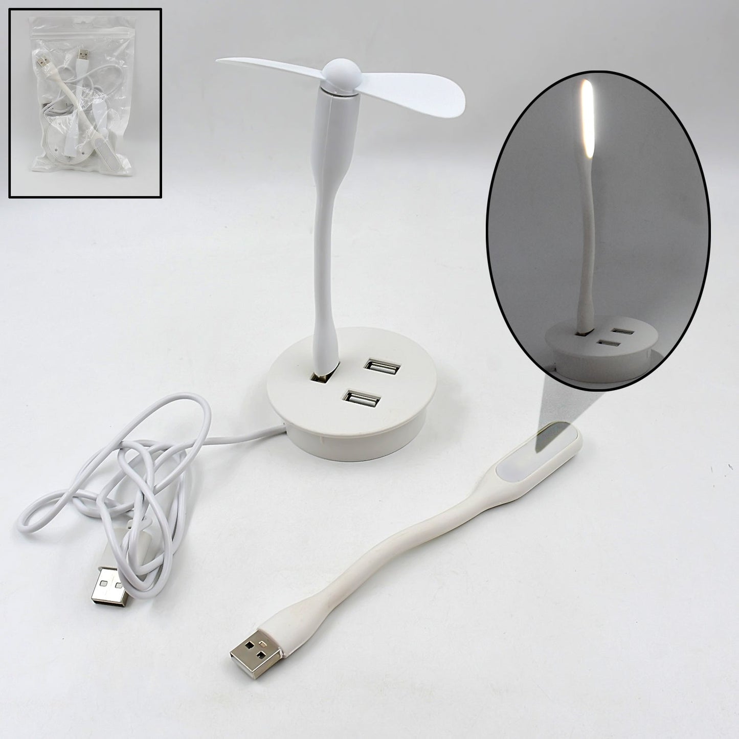 Portable Mini Usb Fan Usb Ligh Usb 3 Hub Port Combo - Grandsell