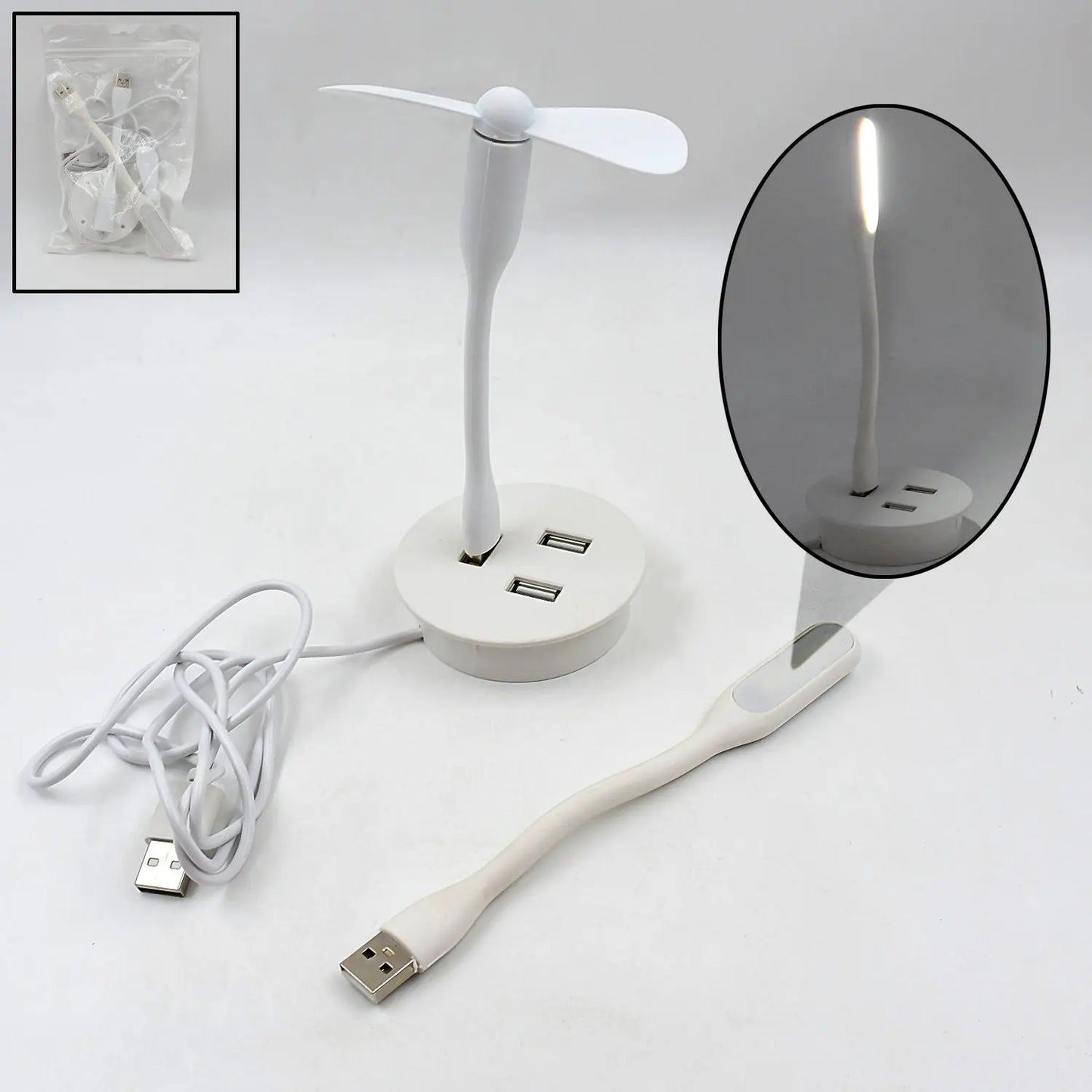 Portable Mini Usb Fan Usb Ligh Usb 3 Hub Port Combo - Grandsell