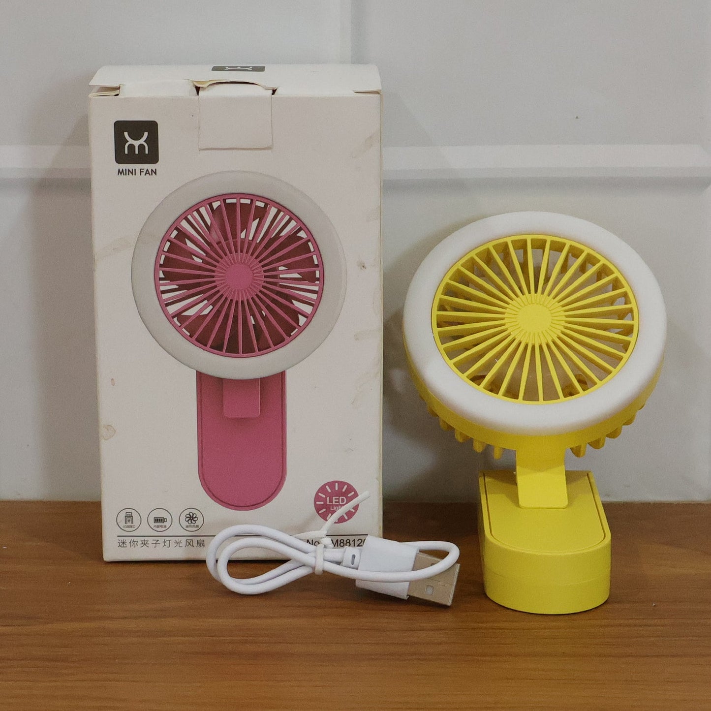 Portable Rechargeable Mini Table Fan With Led Light (1 Pc) - Grandsell