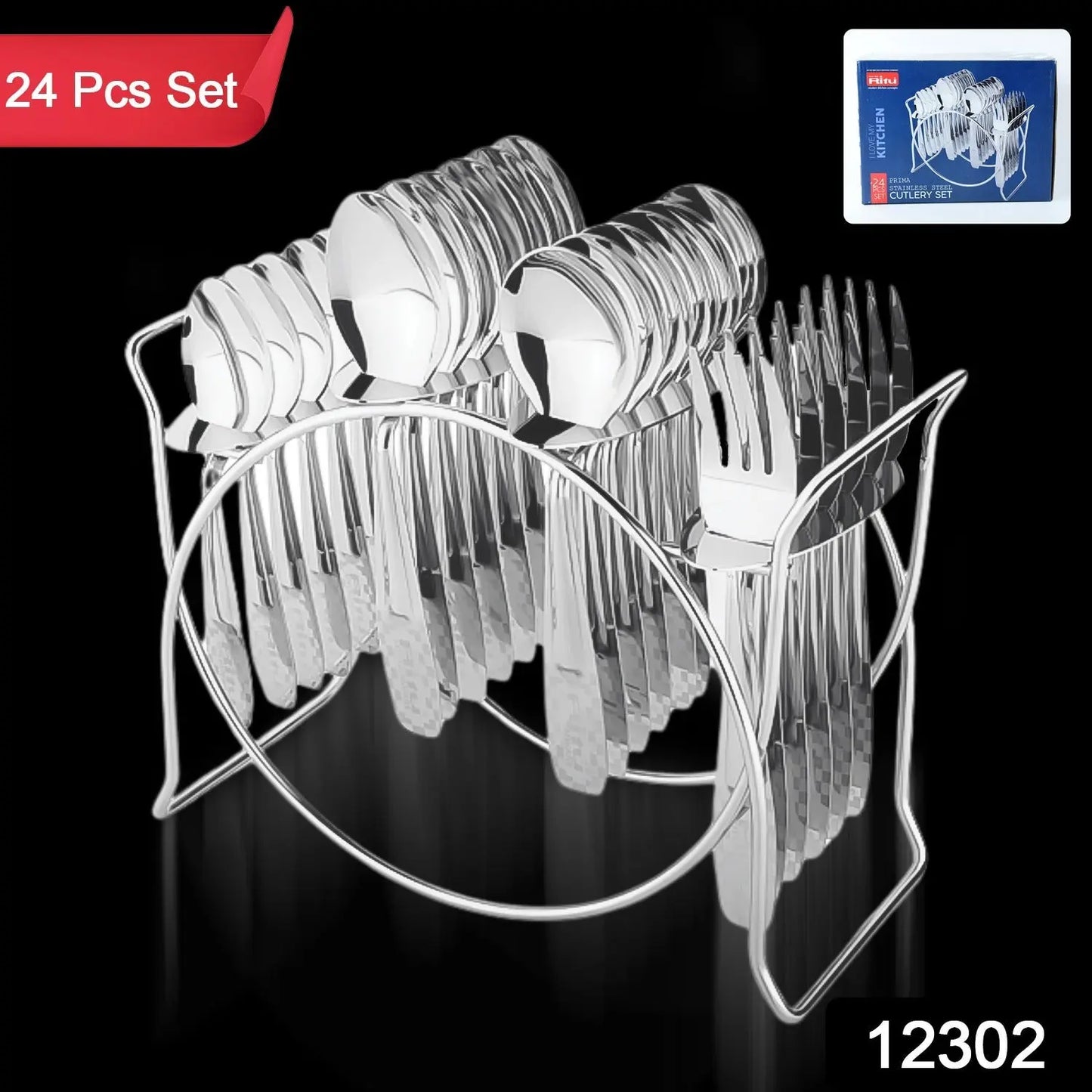 Stainless Steel Cutlery Set With Elegant Storage Stand (24 Pc) - Grandsell