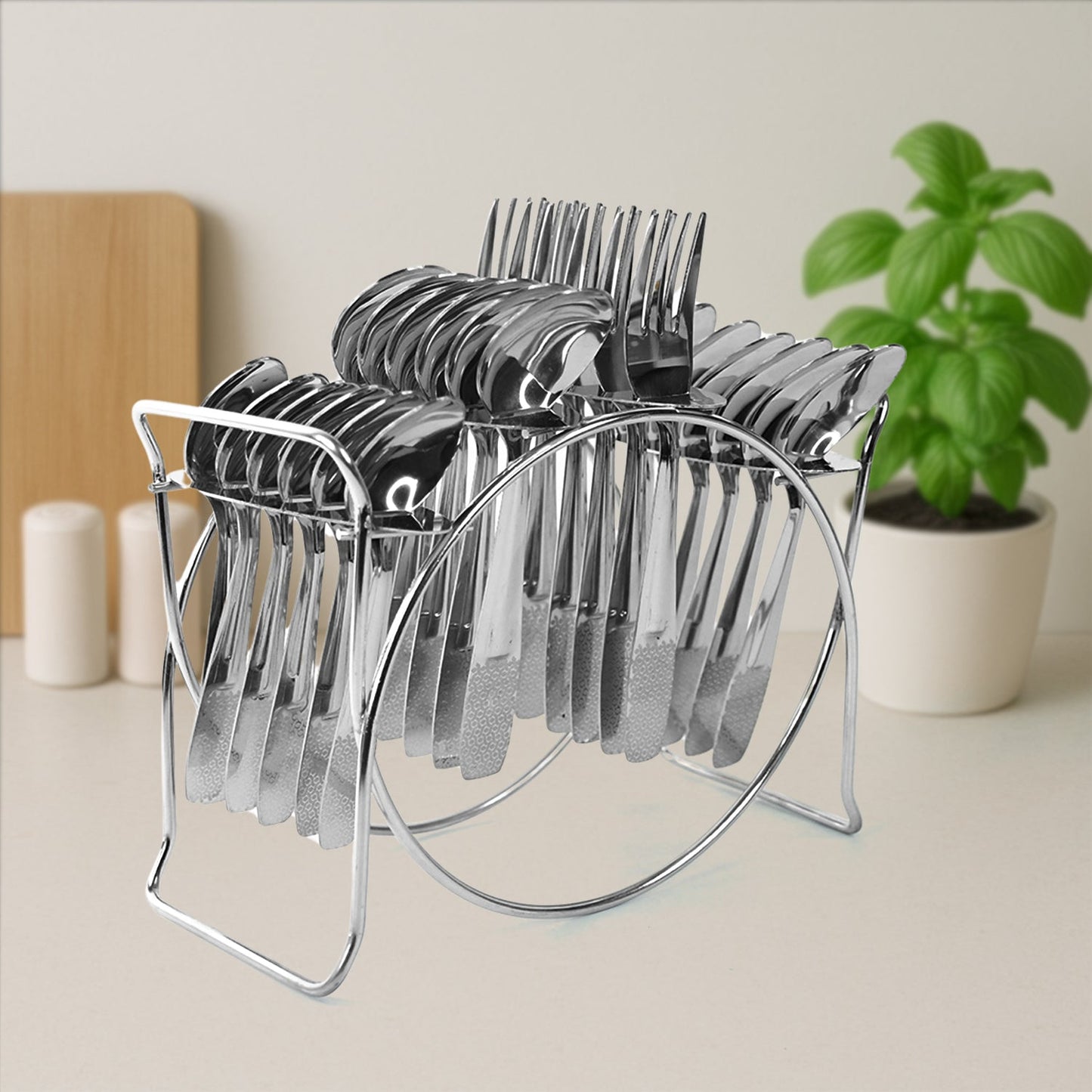 Stainless Steel Cutlery Set With Elegant Storage Stand (24 Pc) - Grandsell