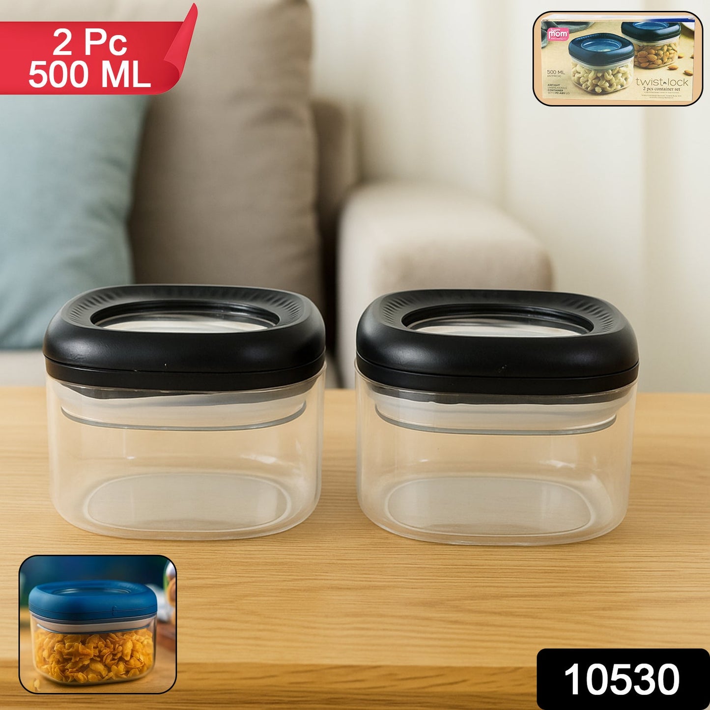 Supermom Plastic Twist Lock Storage Container Set (500ml 2 Pc ) - Grandsell