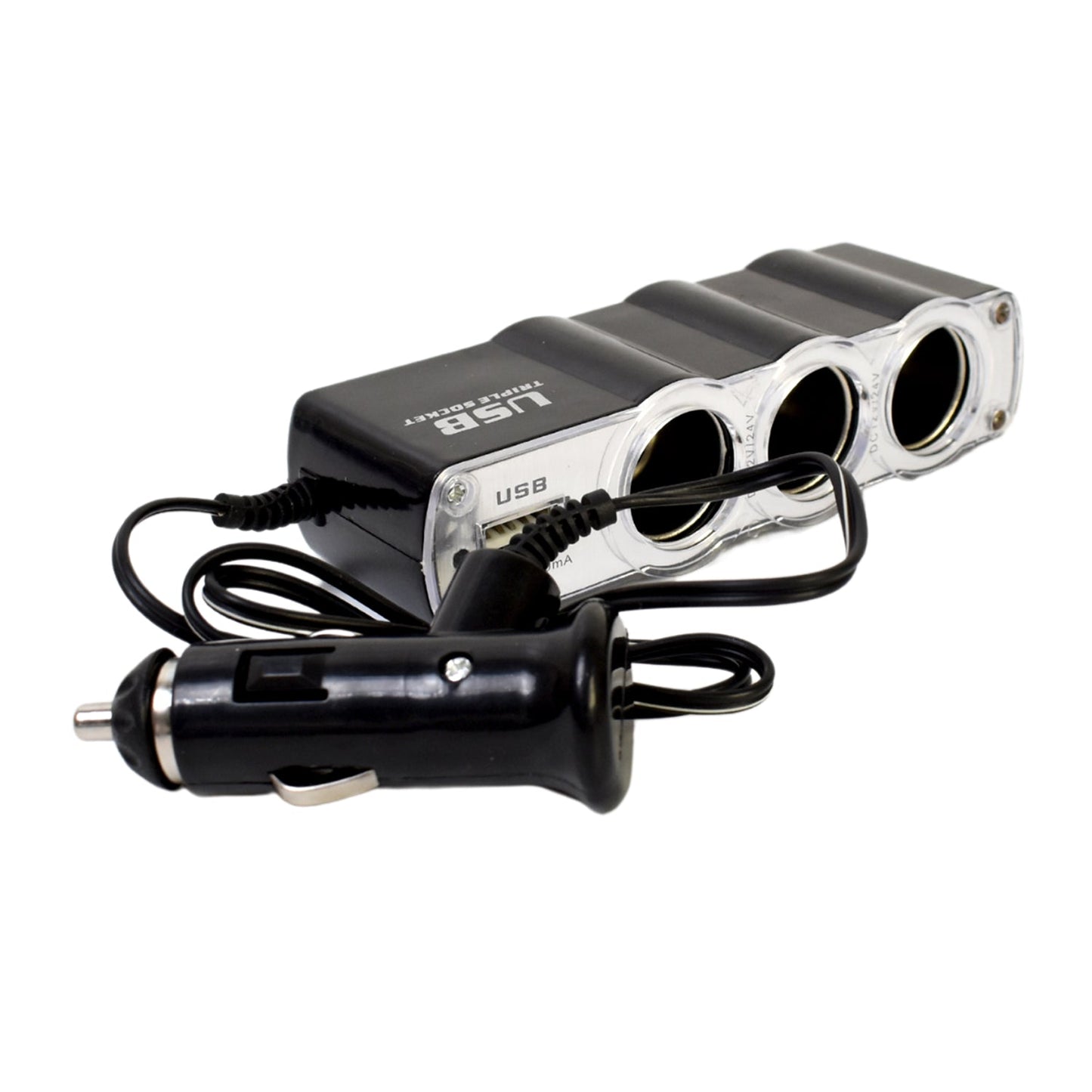 Triple 3 Way Car 12v Lighter Socket Splitter Usb Charger Power Adapter - Grandsell