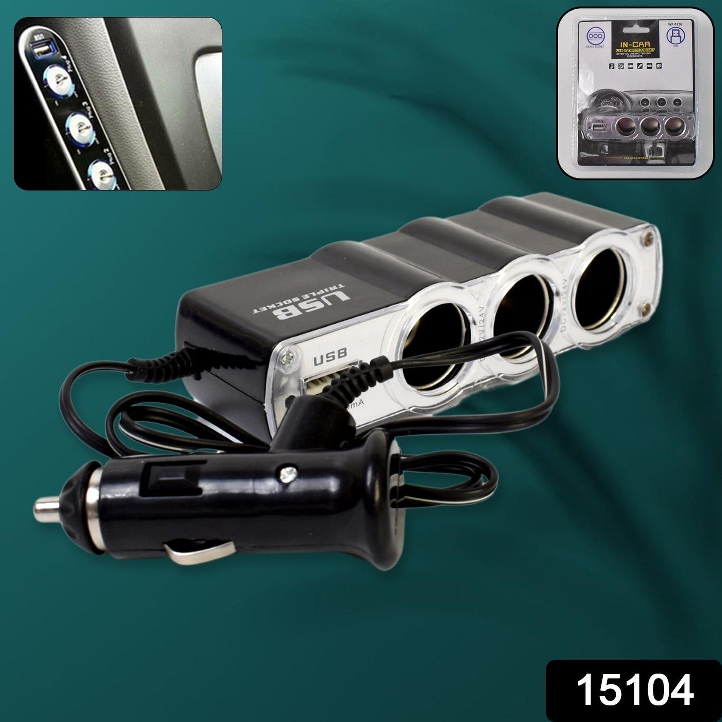Triple 3 Way Car 12v Lighter Socket Splitter Usb Charger Power Adapter - Grandsell