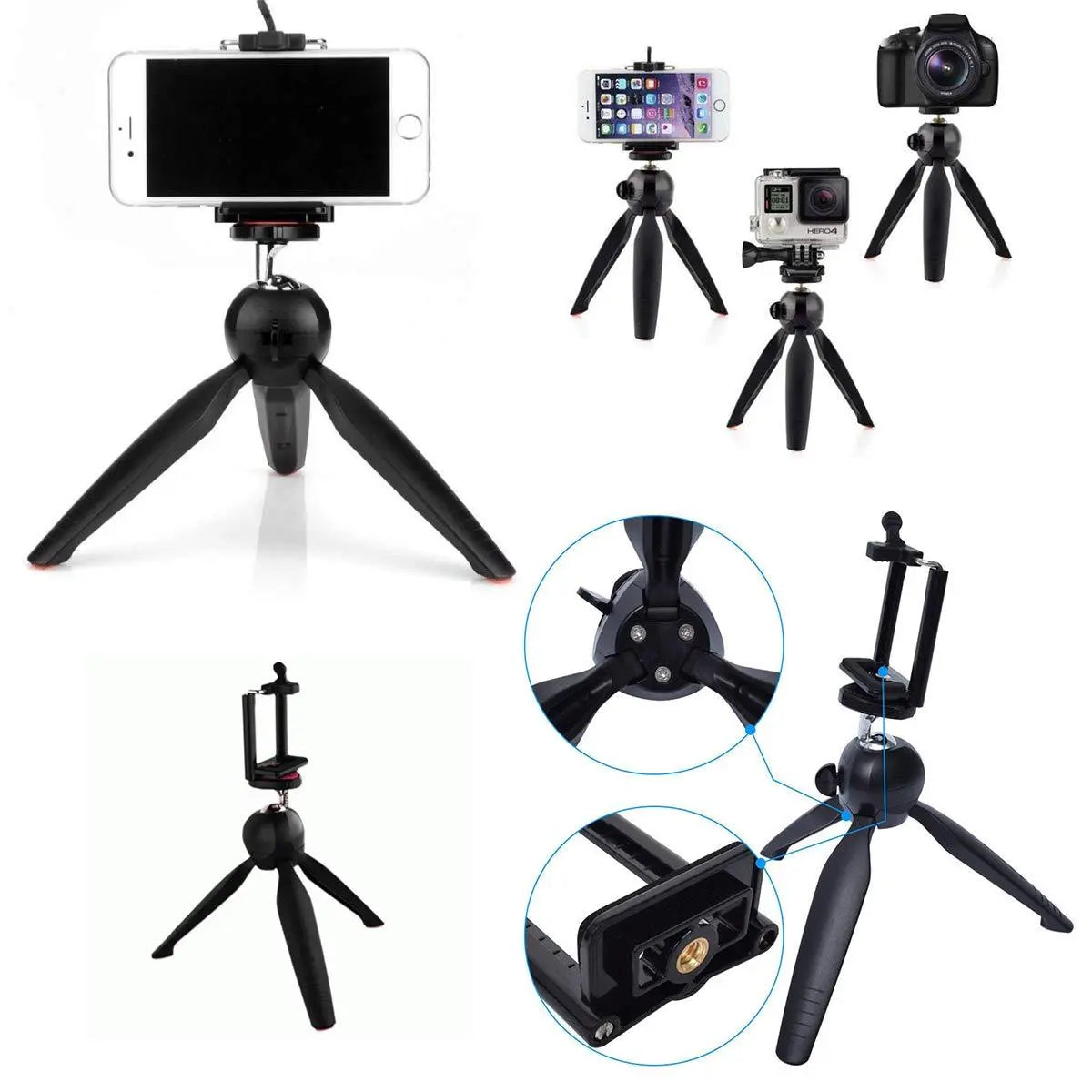 Universal Mini Tripod Stand for Mobile & Camera | Portable Adjustable Smartphone Tripod with Phone Holder for Vlogging & Photography - Grandsell