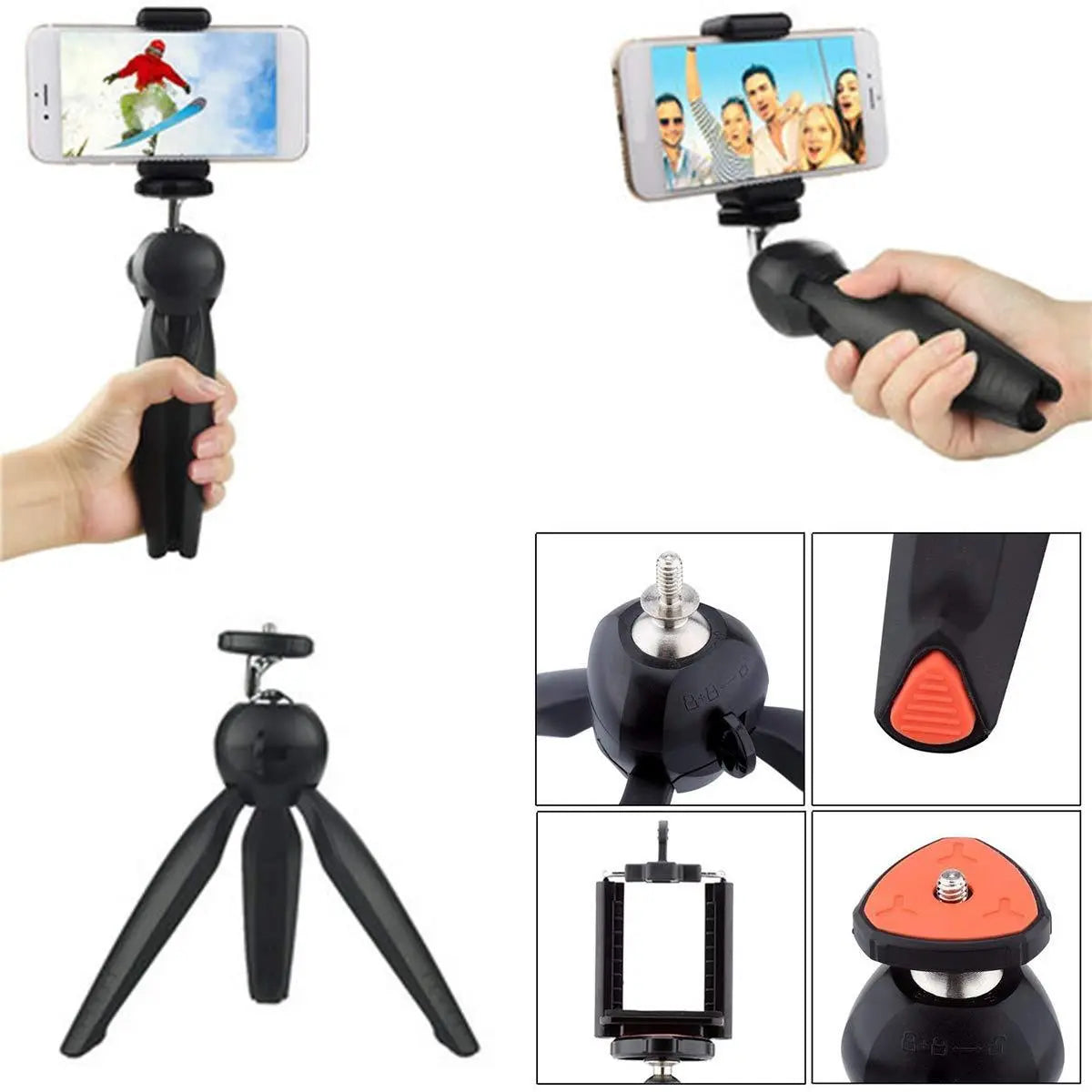 Universal Mini Tripod Stand for Mobile & Camera | Portable Adjustable Smartphone Tripod with Phone Holder for Vlogging & Photography - Grandsell
