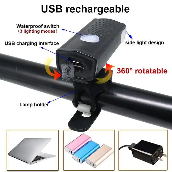 Usb Rechargeable Bicycle Light Set 400 Lumen Super Bright Headlight Front Lights - Grandsell