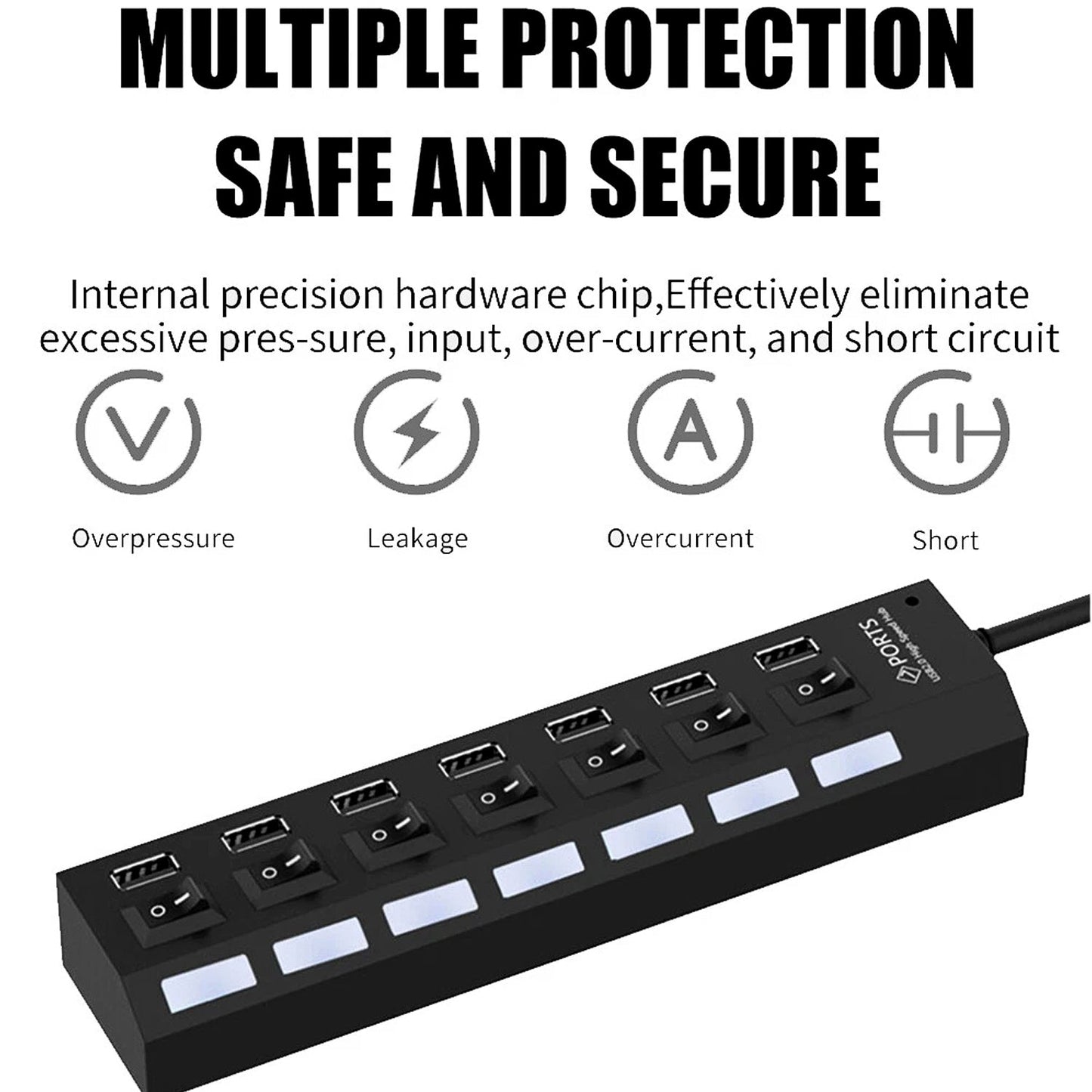 Usb Splitter Multi Port Usb 2.0 Hub 7 Port With Independent Onoff Switch And Led Indicators Usb A Port Data Hub Suitable For Pc Computer Keyboard Laptop Mobile Hdd Flash Drive Camera Etc - Grandsell